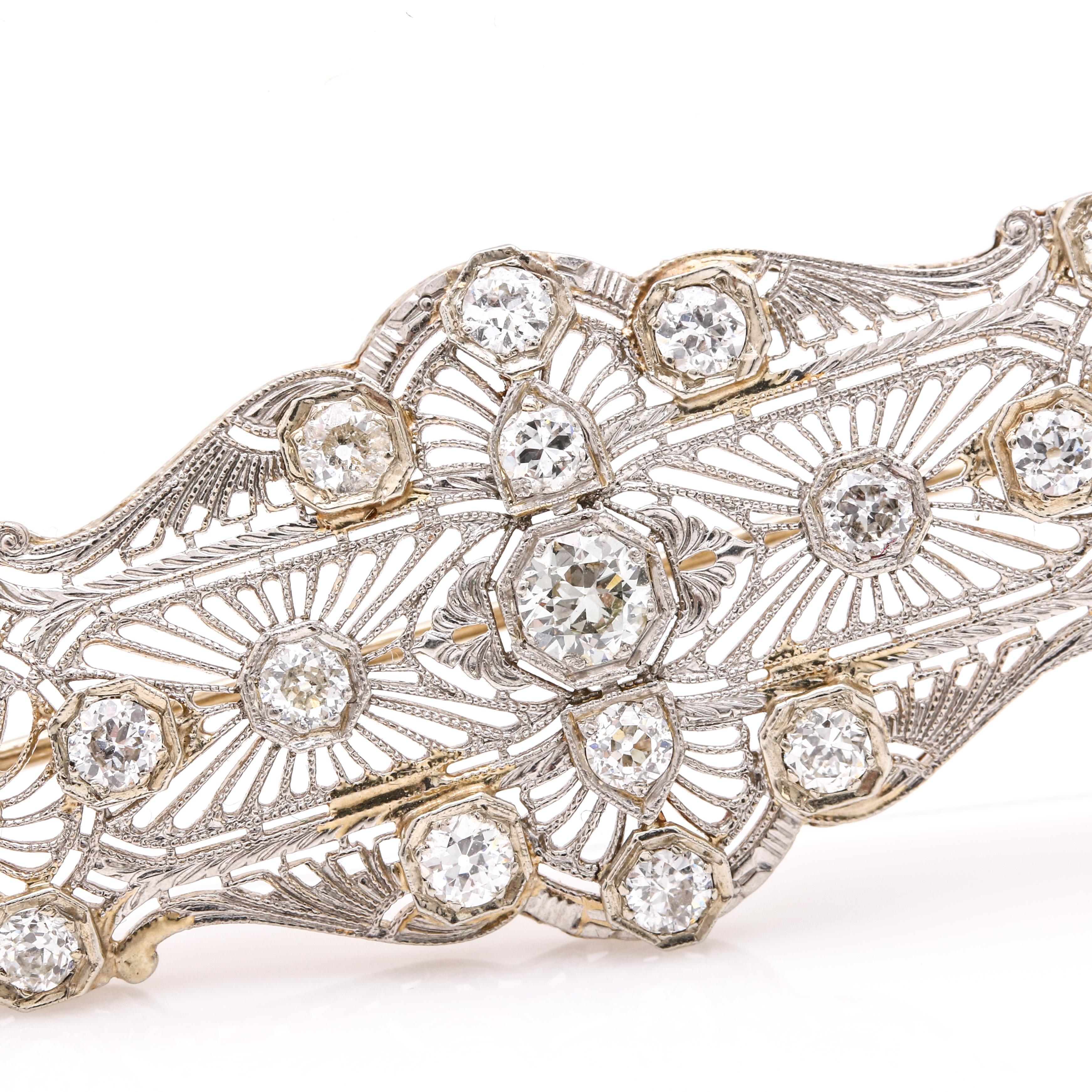 14K White Gold Antique Diamond Brooch