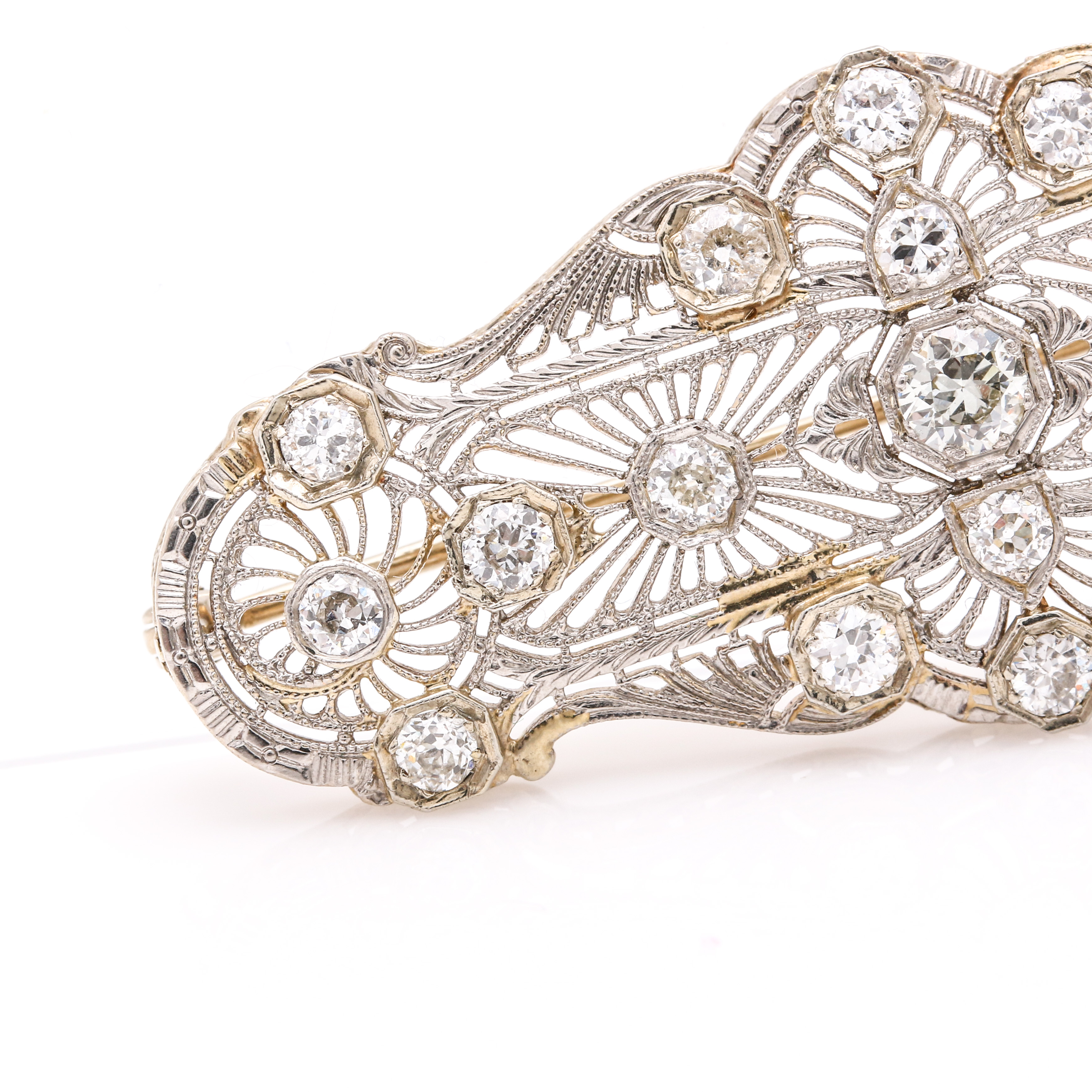14K White Gold Antique Diamond Brooch