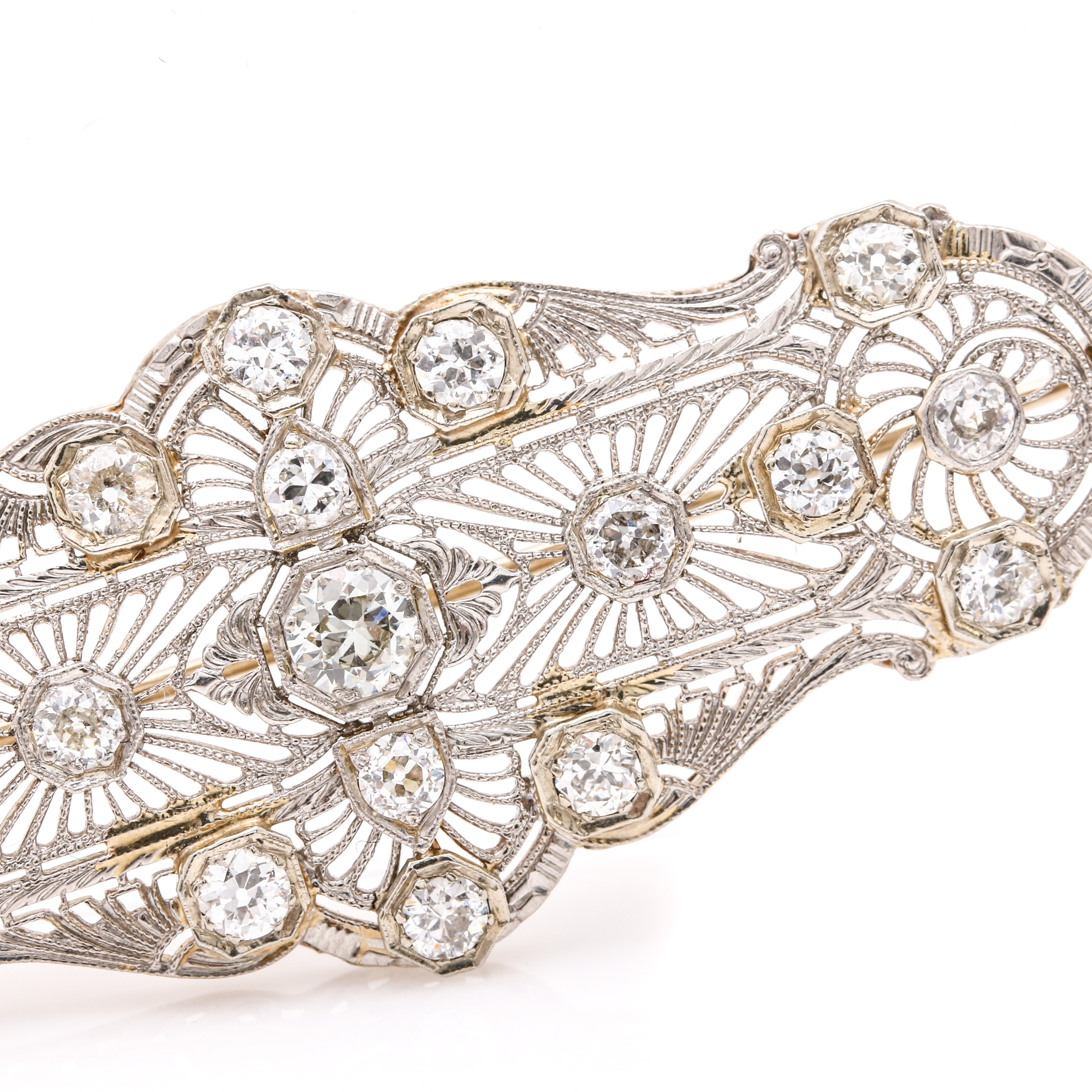 14K White Gold Antique Diamond Brooch
