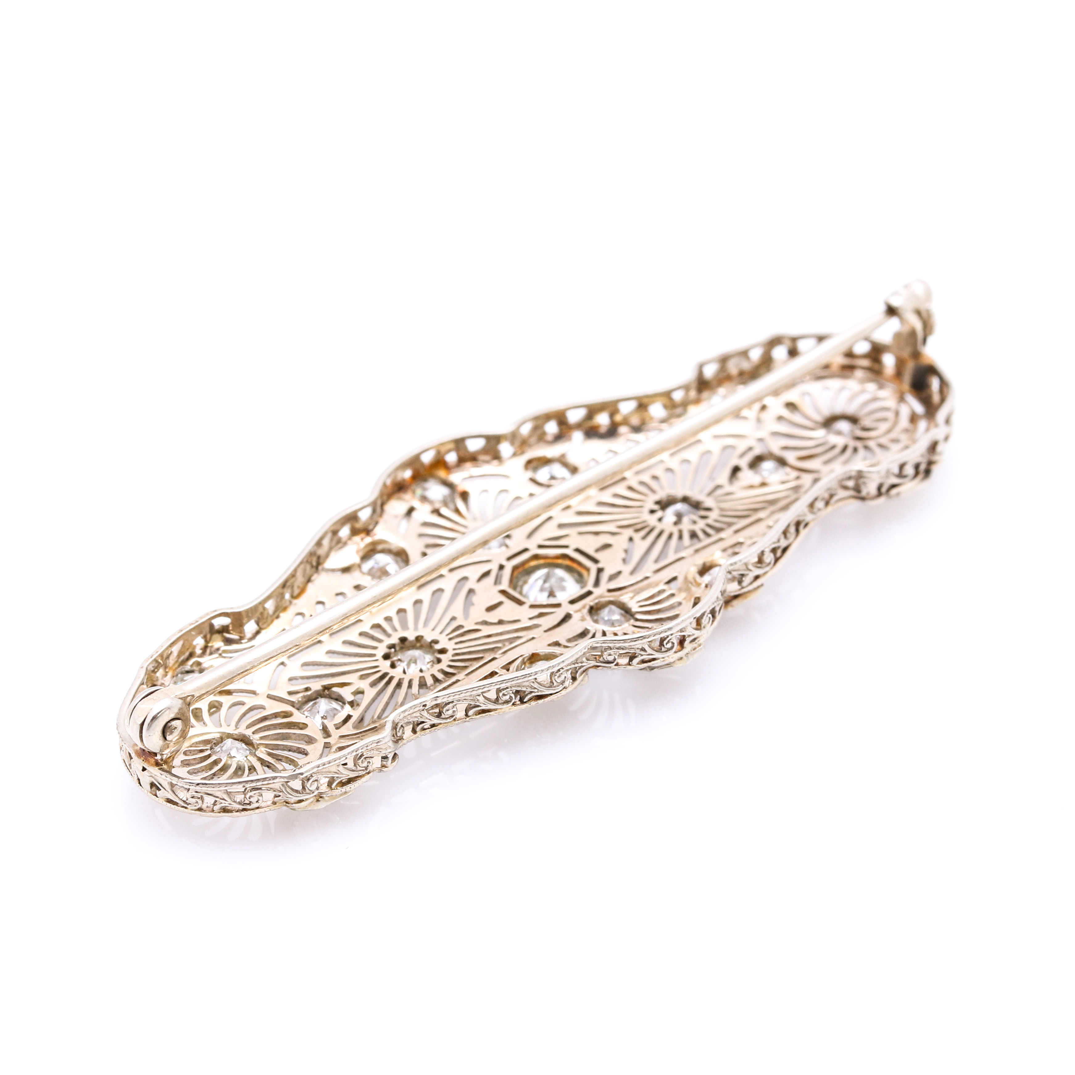 14K White Gold Antique Diamond Brooch
