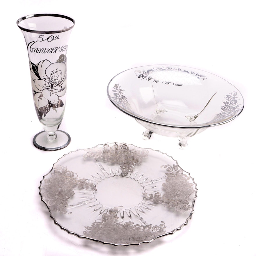 Decorative Glassware With Silver Overlay