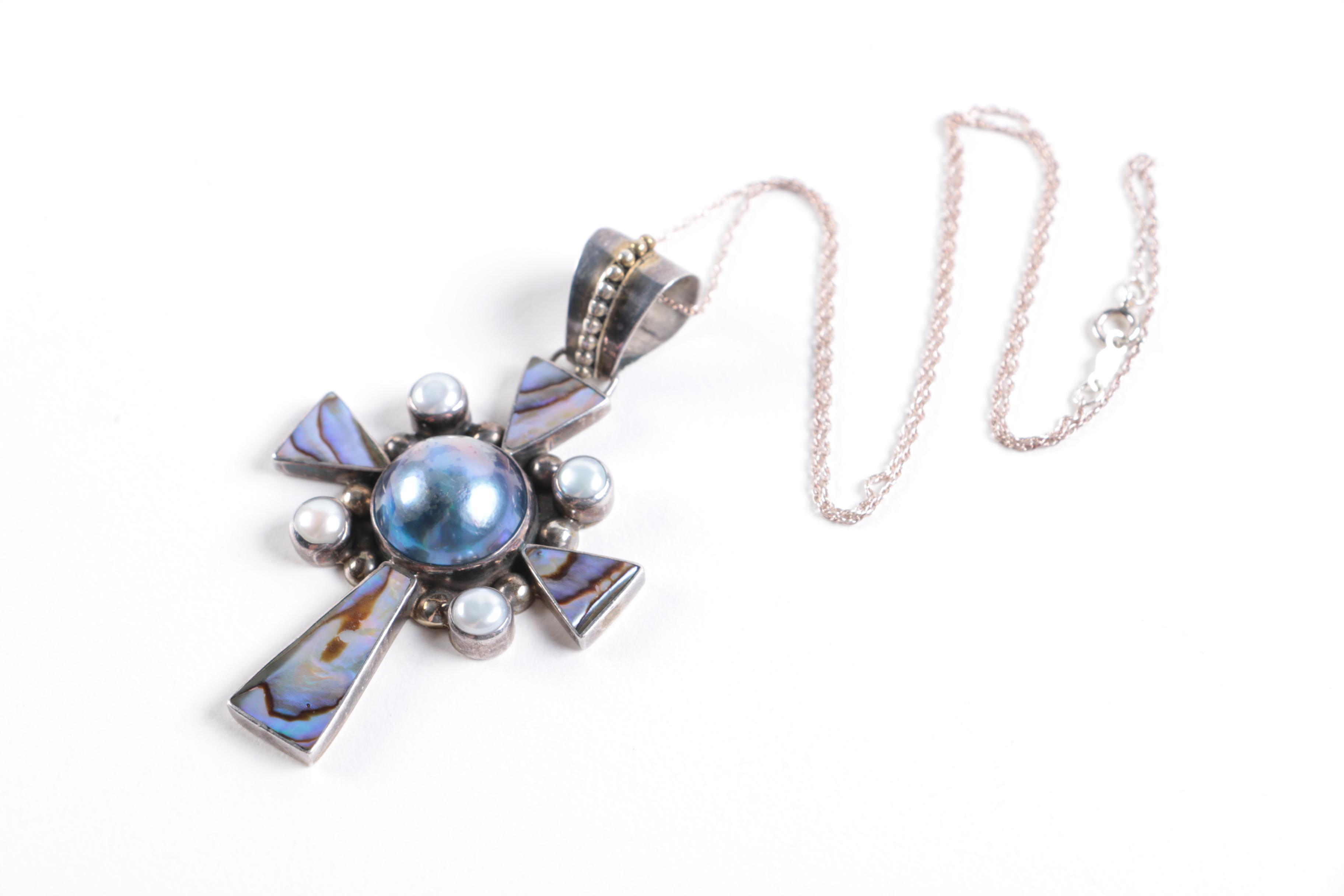 Sterling Silver Jewelry Including Mabe and Freshwater Pearl