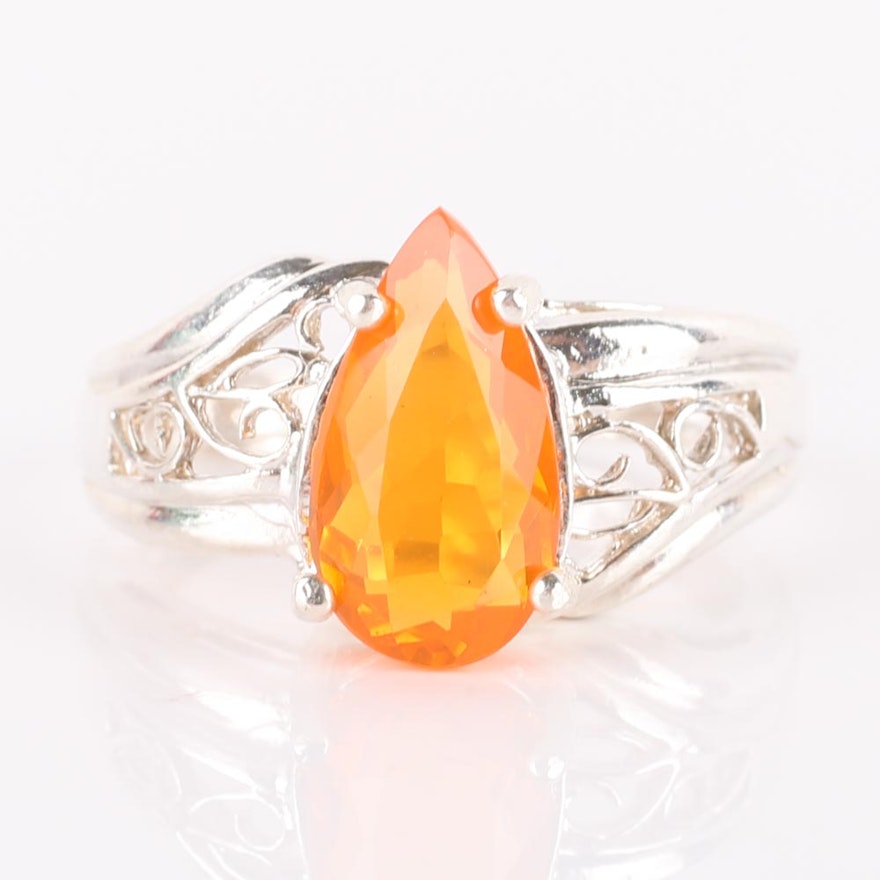 Sterling Silver Fire Opal Ring