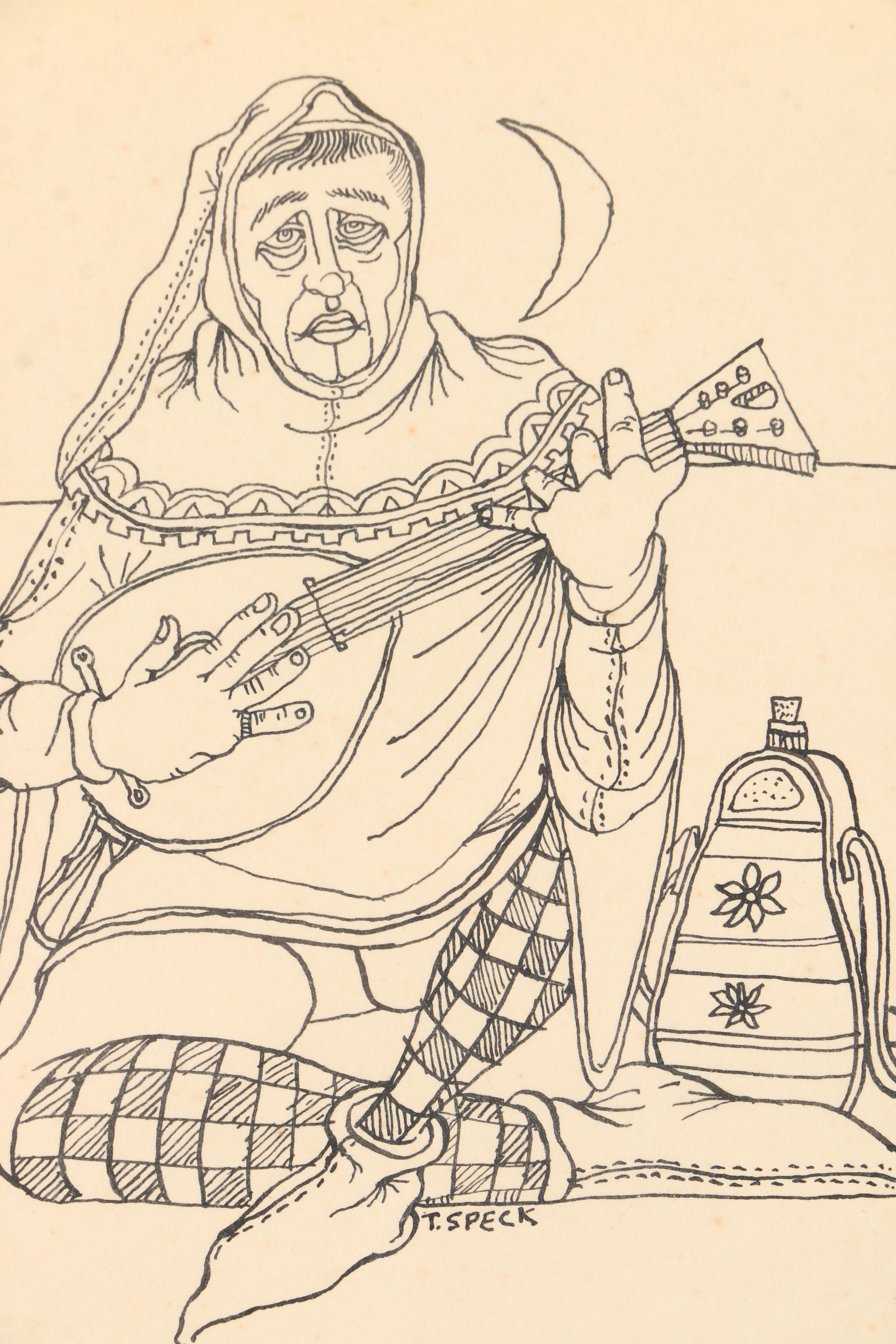 Tommy Speck Lithographs on Paper "Mandolin" and Friar