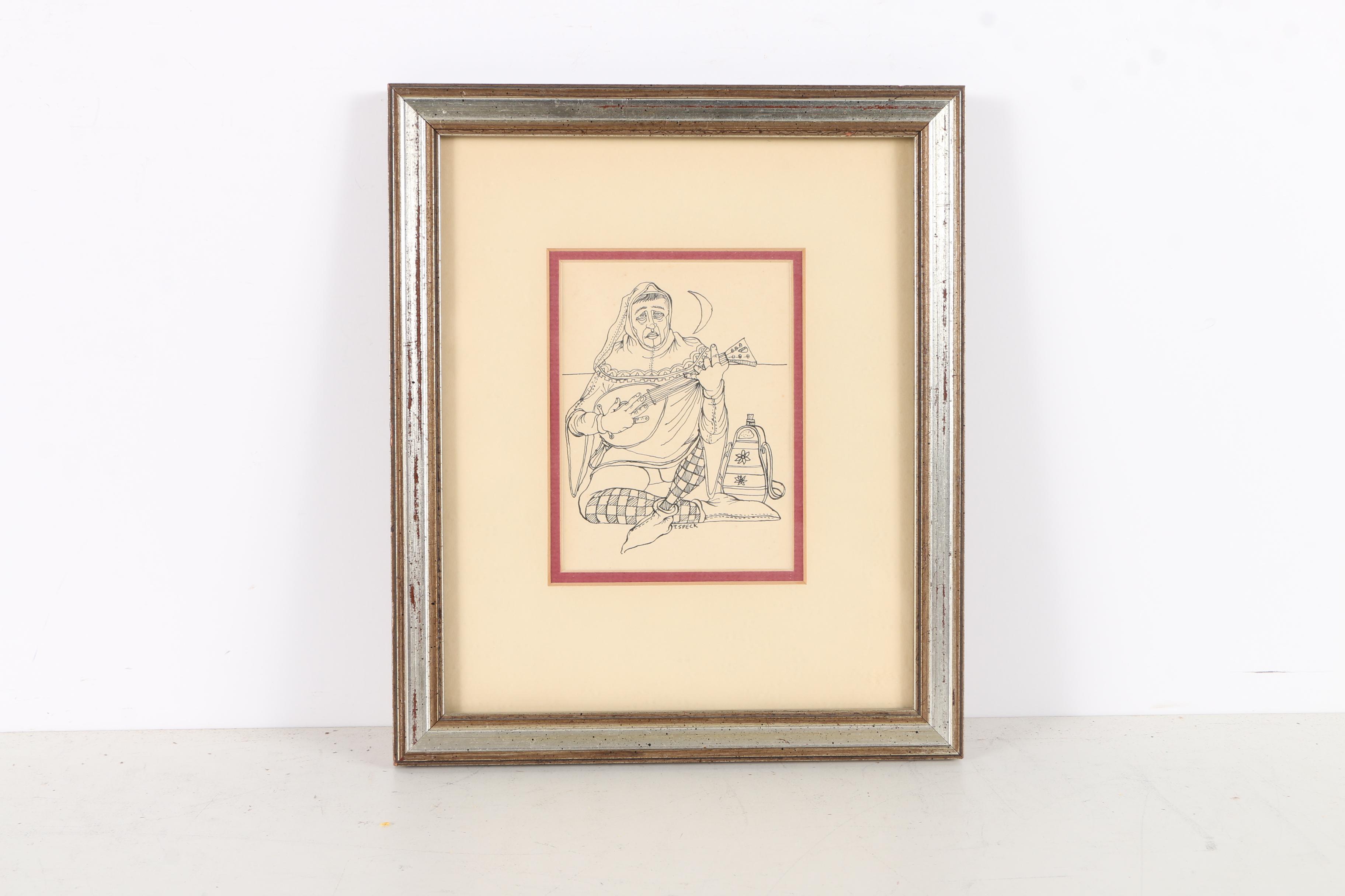 Tommy Speck Lithographs on Paper "Mandolin" and Friar