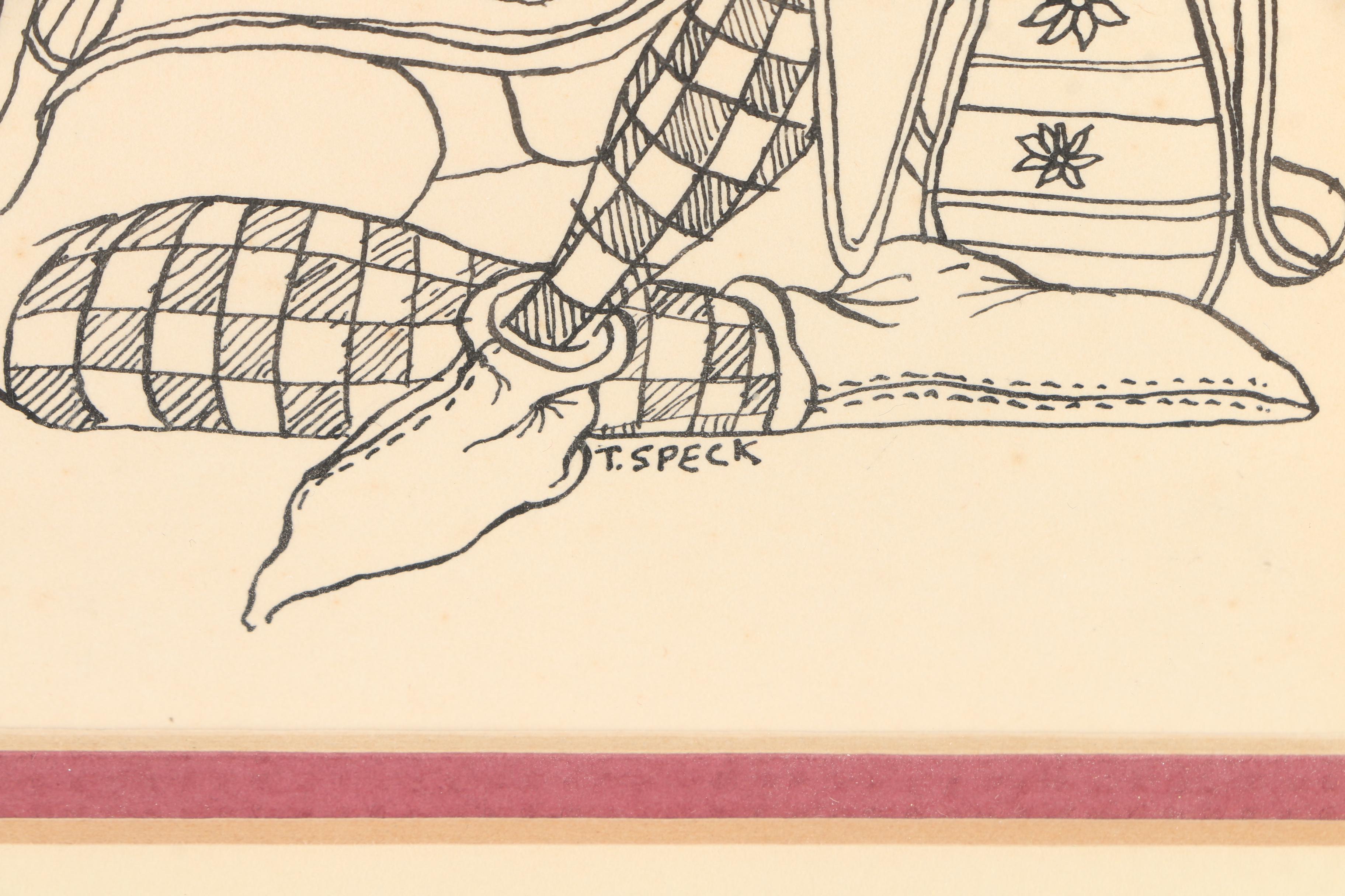 Tommy Speck Lithographs on Paper "Mandolin" and Friar