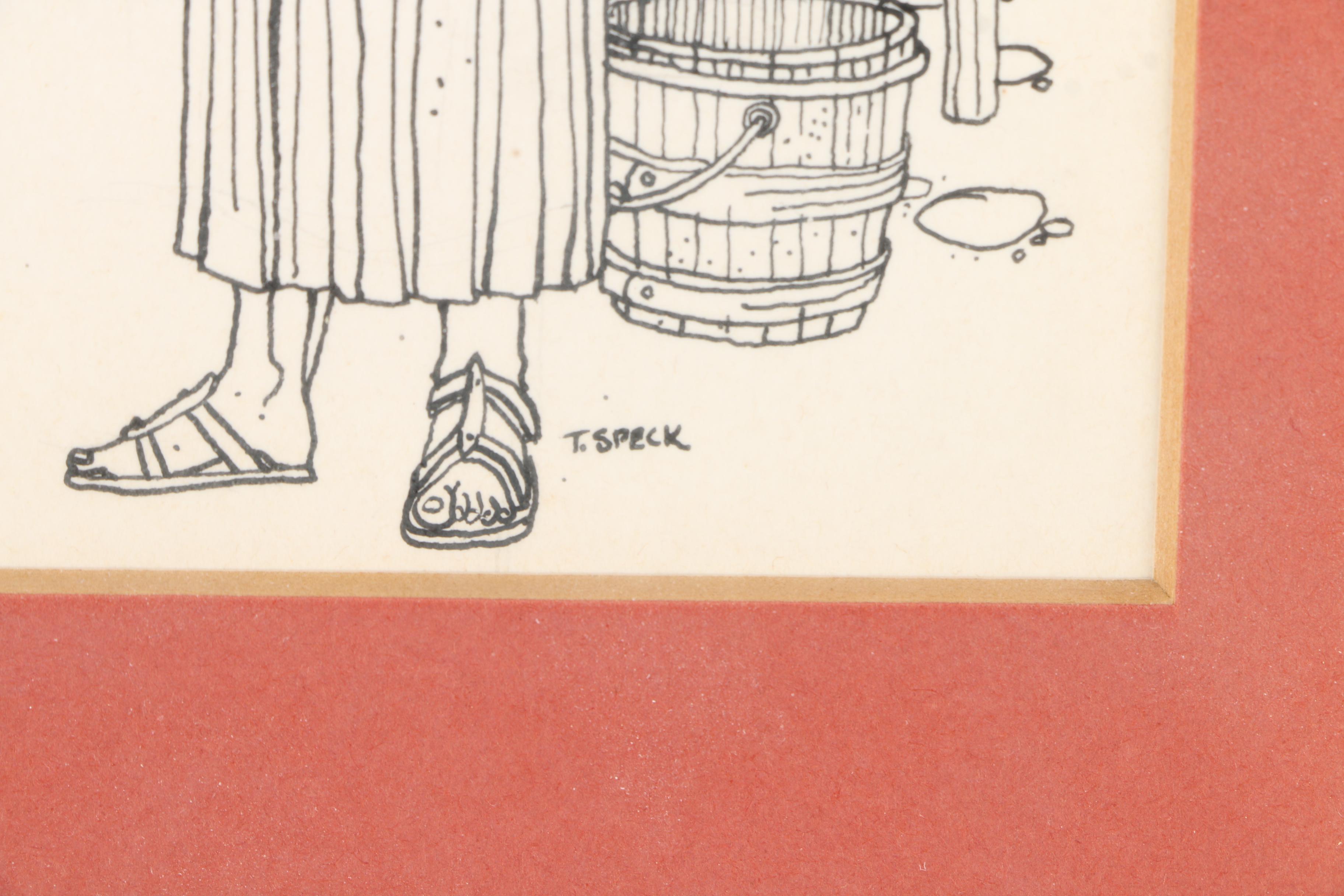 Tommy Speck Lithographs on Paper "Mandolin" and Friar