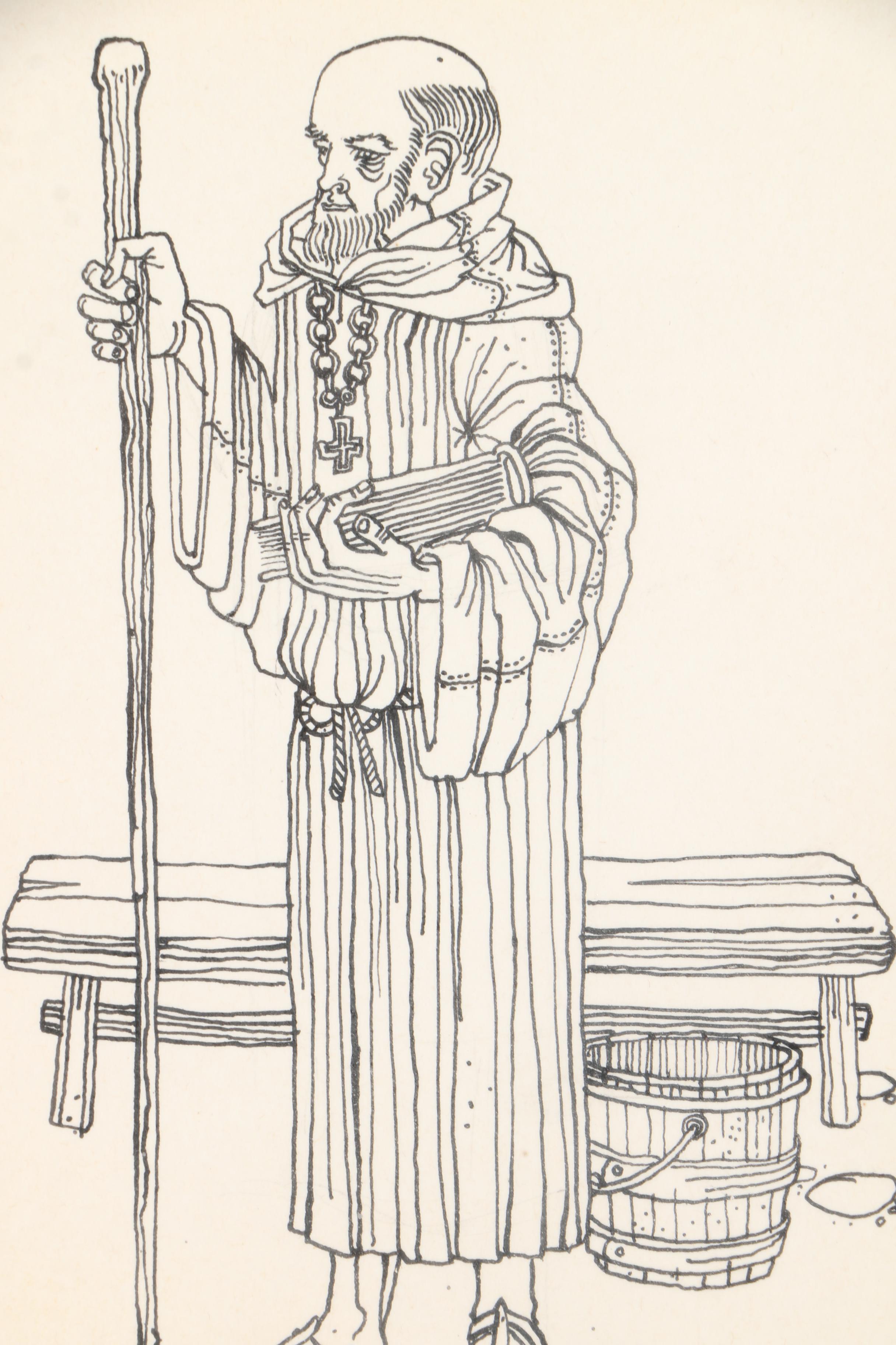 Tommy Speck Lithographs on Paper "Mandolin" and Friar