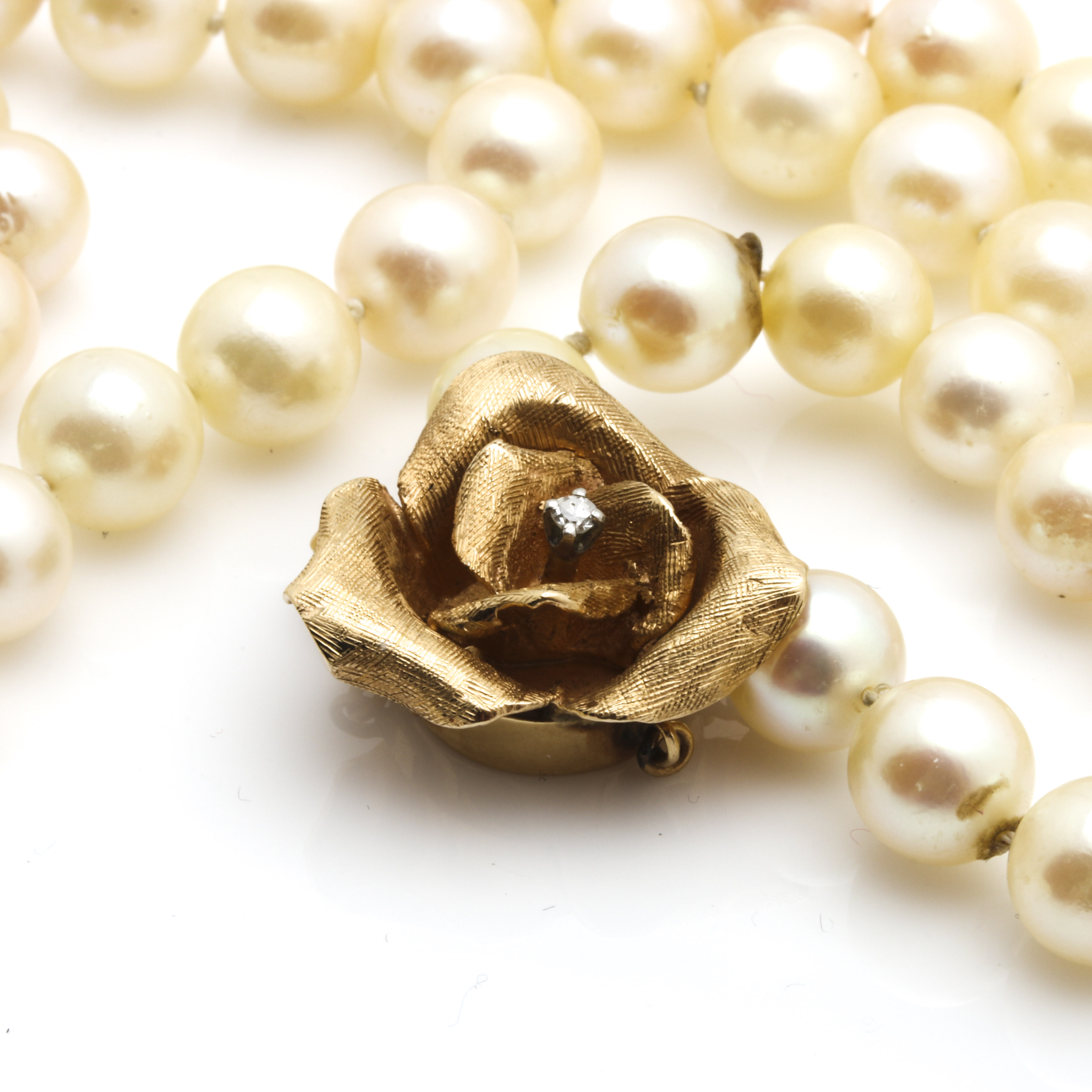 14K Yellow Gold Diamond and Cultured Pearl Necklace