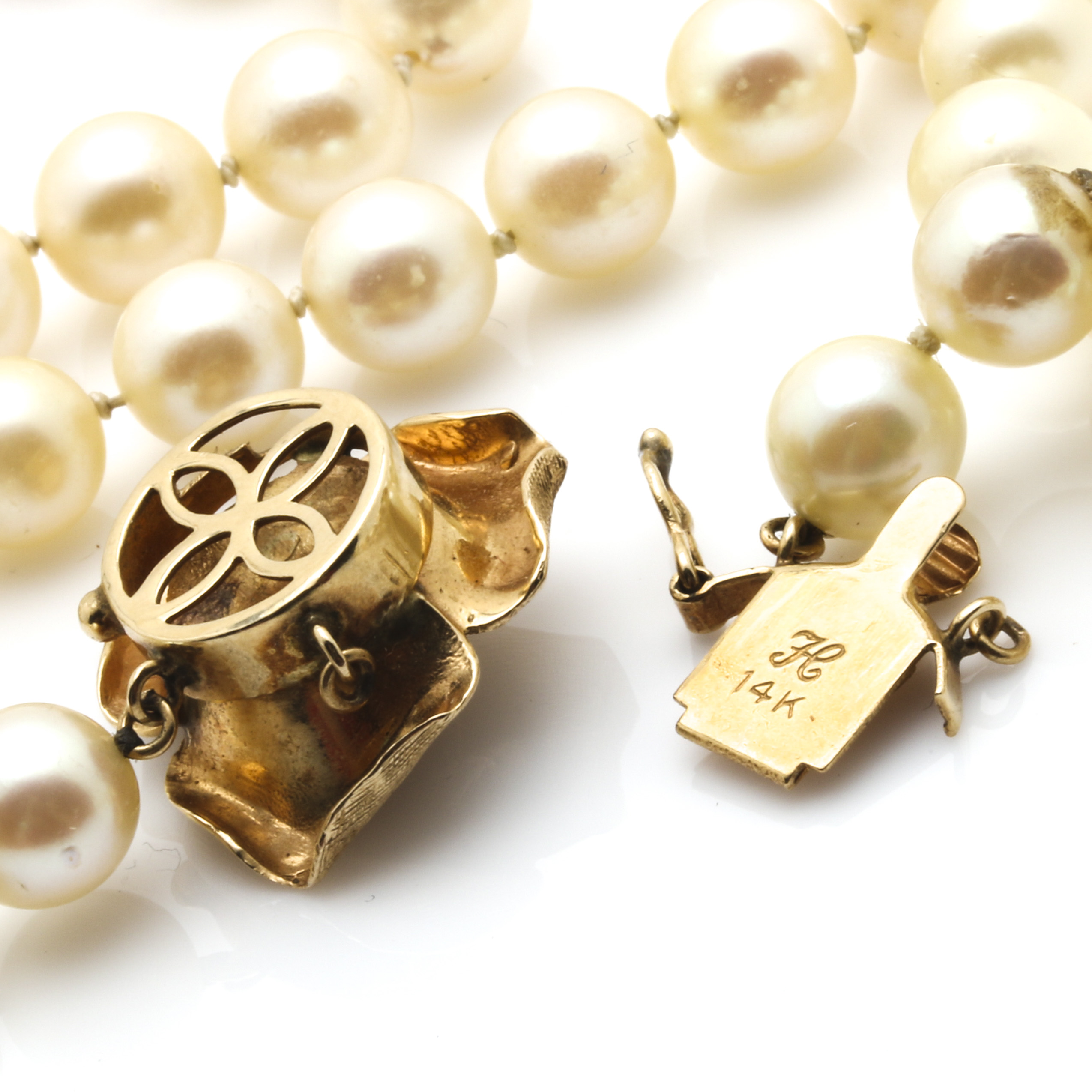 14K Yellow Gold Diamond and Cultured Pearl Necklace