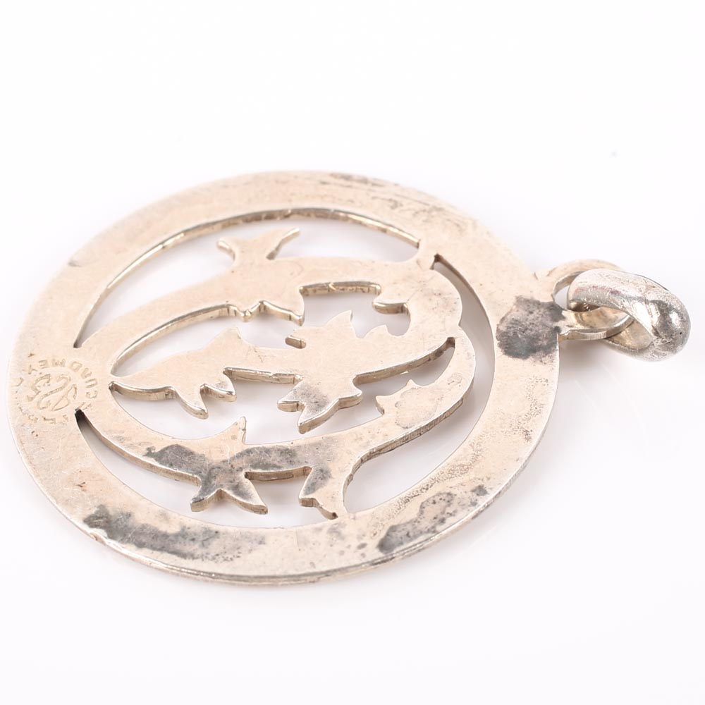 Sterling Silver Engraved Disc Pendant and Gemstone Charm Ring