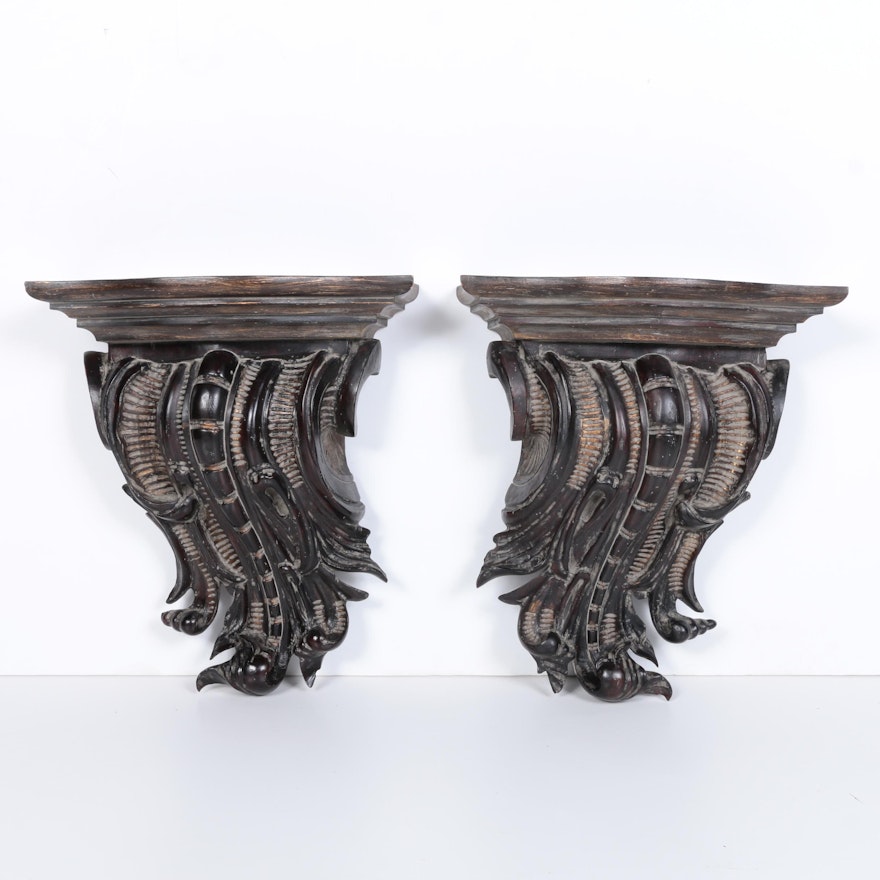 Ornate Scrolled Wooden Wall Shelves