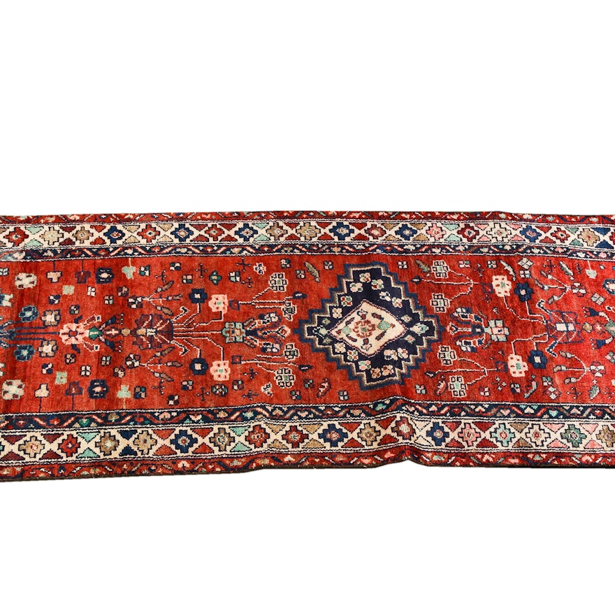 Semi-Antique Hand-Knotted Persian Hamadan Carpet Runner