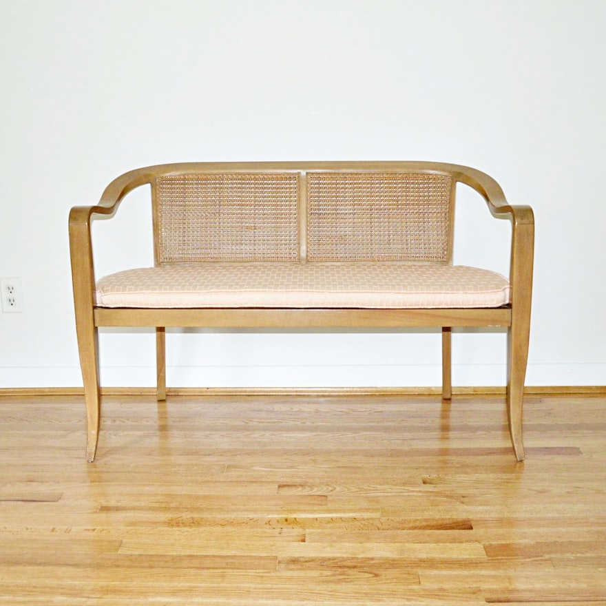 Mid Century Modern Cane Settee, in the Style of Edward Wormley