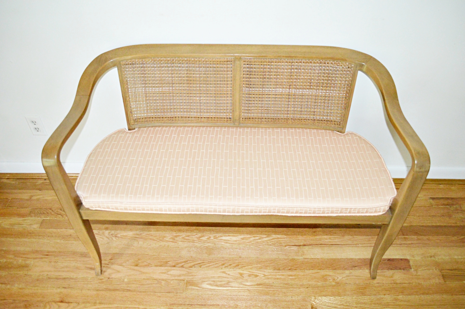 Mid Century Modern Cane Settee, in the Style of Edward Wormley