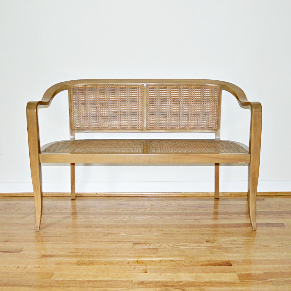 Mid Century Modern Cane Settee, in the Style of Edward Wormley