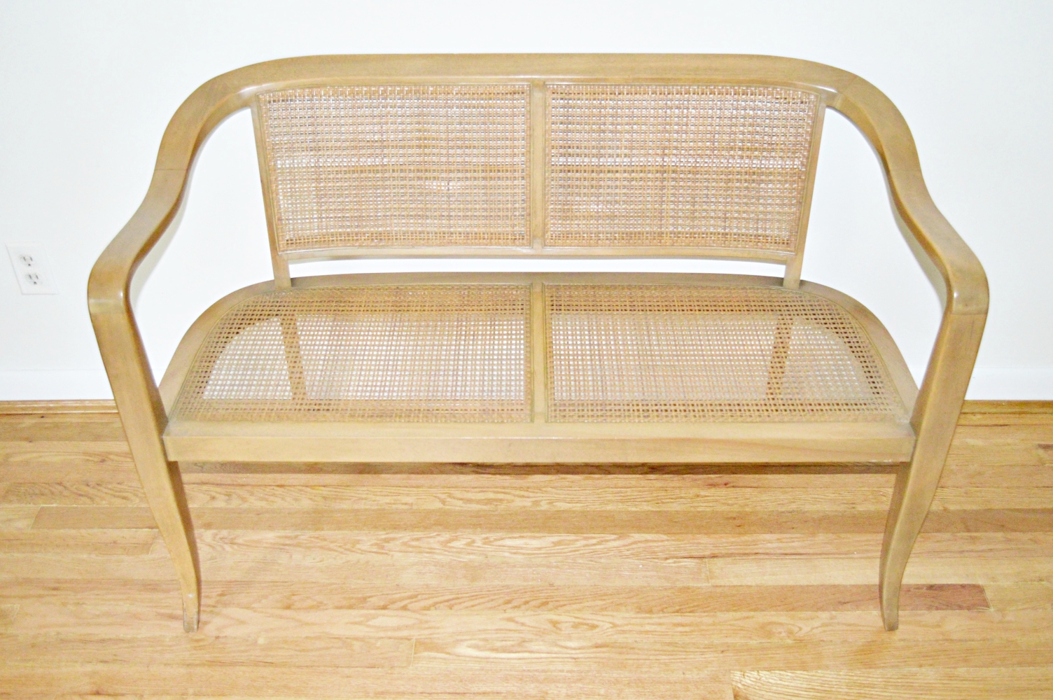 Mid Century Modern Cane Settee, in the Style of Edward Wormley
