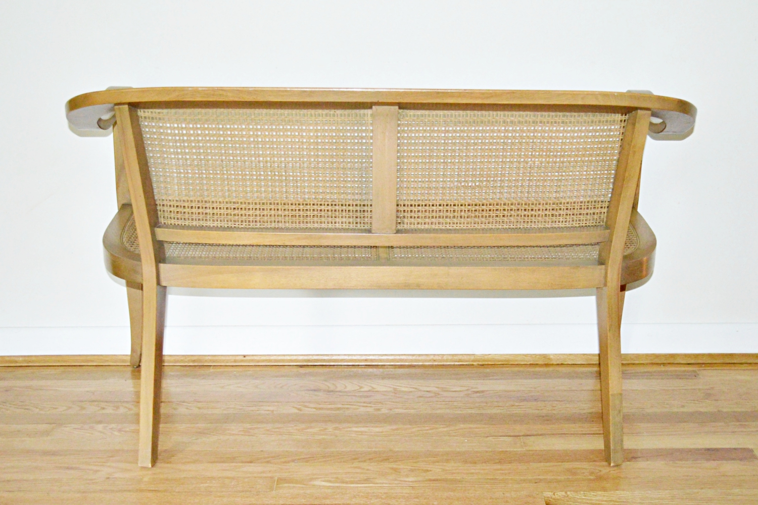 Mid Century Modern Cane Settee, in the Style of Edward Wormley