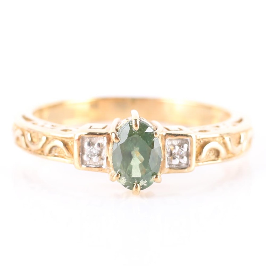 9K Yellow Gold Sapphire and Diamond Ring