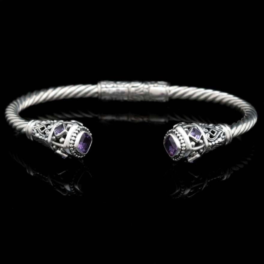 Sterling Silver and Amethyst Cuff Bracelet