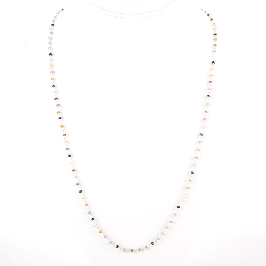 Sterling Silver Multi-colored Tourmaline Bead Necklace