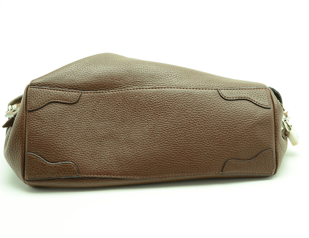 Prada Bruciato Leather Vitello Daino Tessuto Print Bauletto Bag