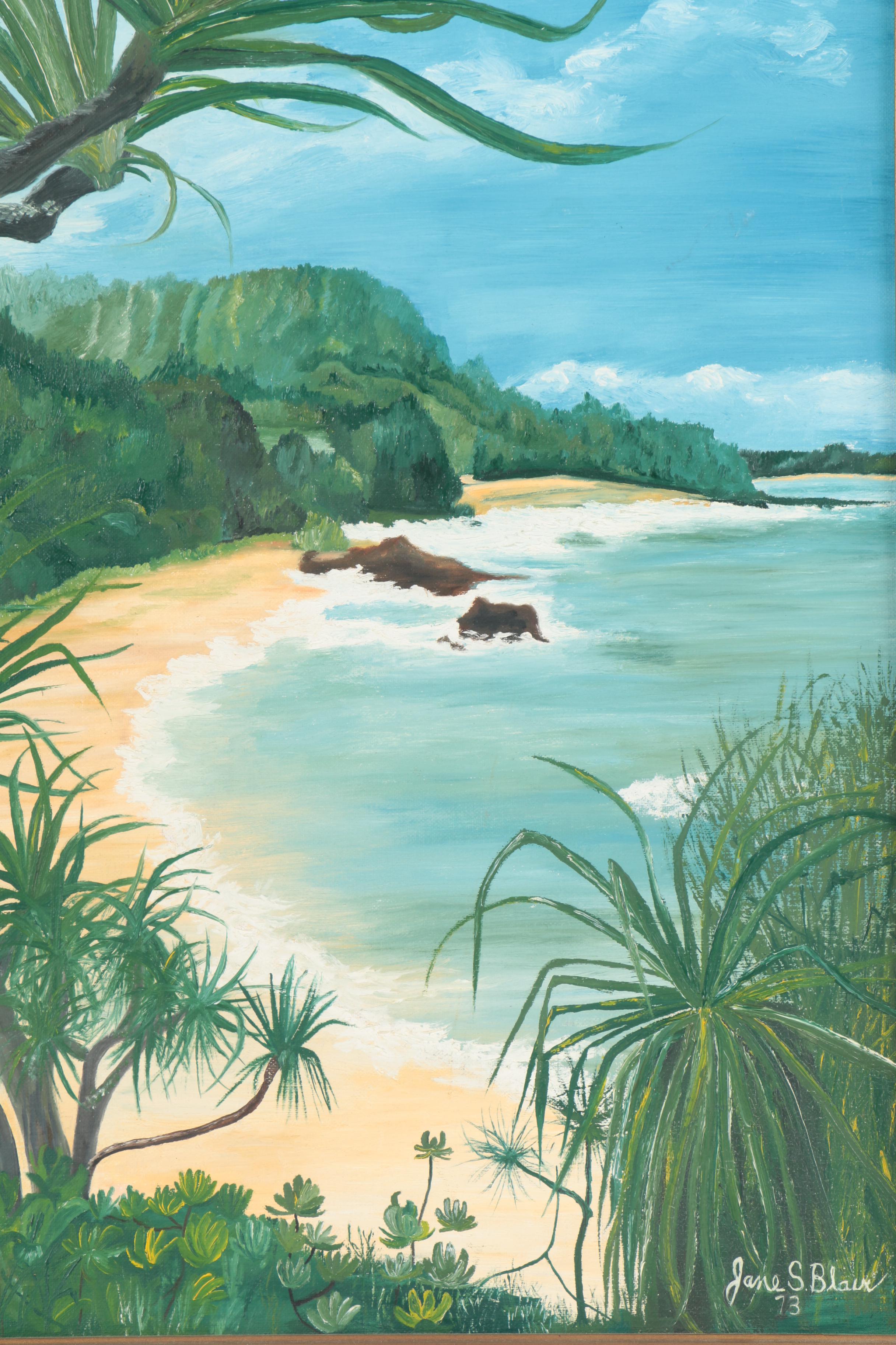 Jane S. Blair Oil Painting on Board of a Tropical Landscape