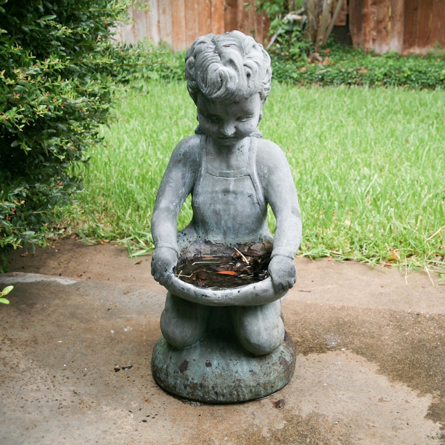 Outdoor Concrete Girl Bird Bath Figurine