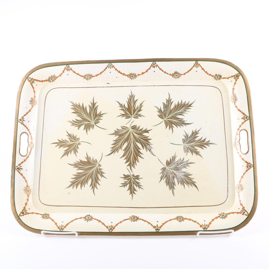 Floral and Foliage Decorated Tray With Hand-Painted Details