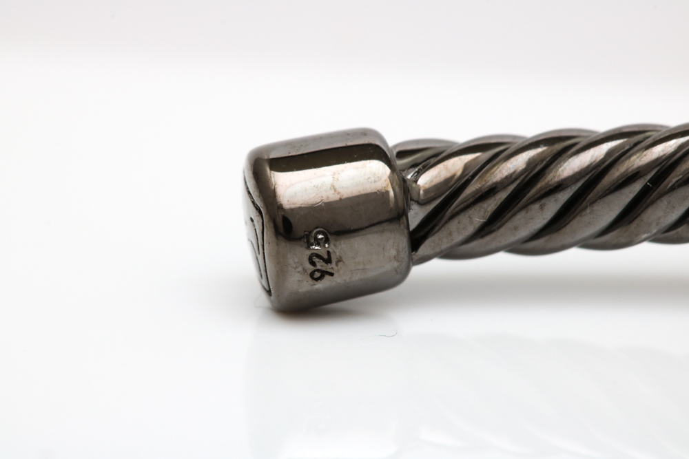 Sterling Silver Rhodium Plated and Black Crystal Bangle Bracelet