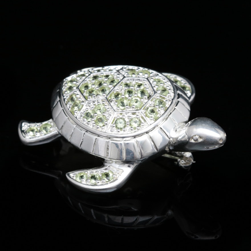 Sterling Silver and Peridot Turtle Pin