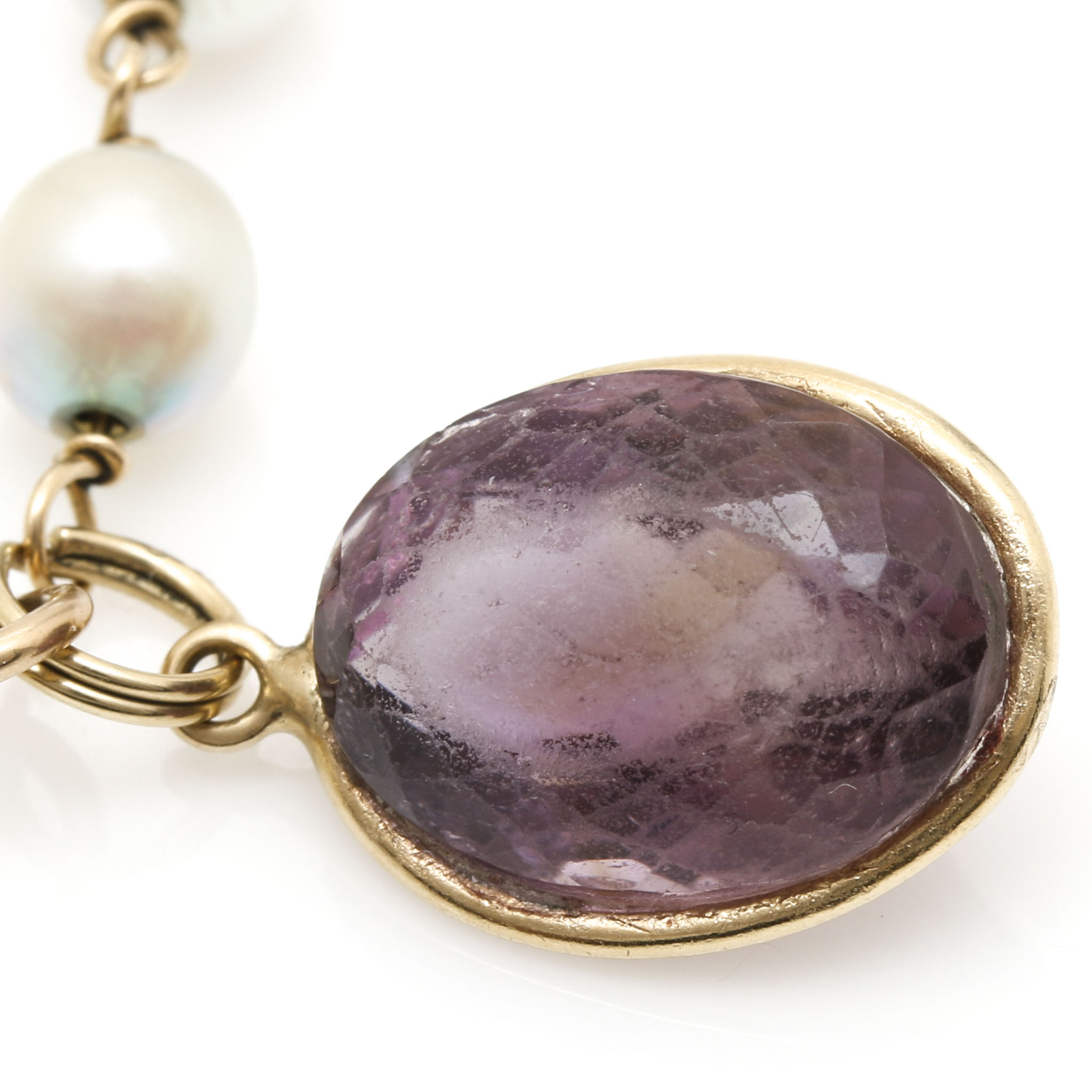 14K Yellow Gold Amethyst and Pearl Bracelet
