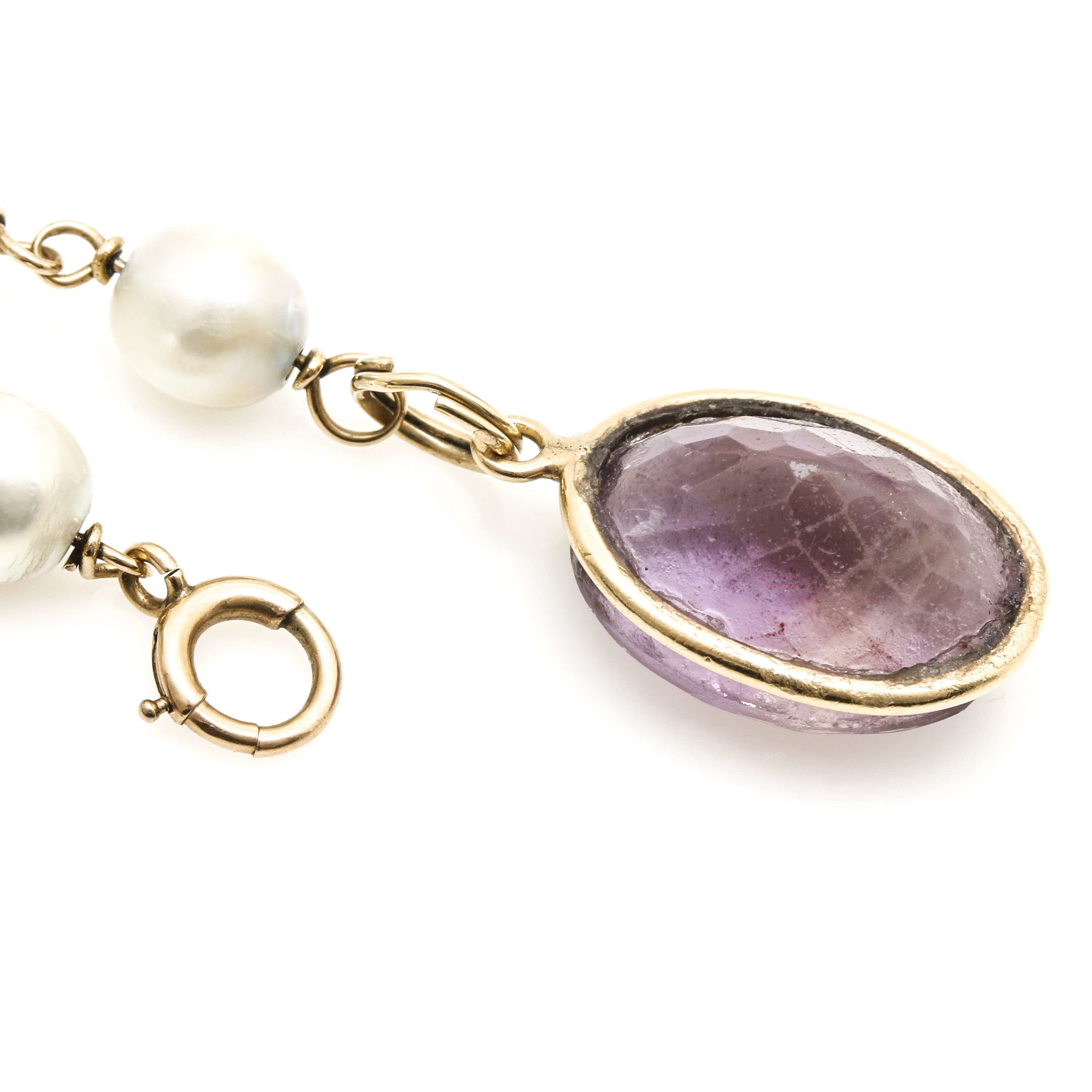 14K Yellow Gold Amethyst and Pearl Bracelet