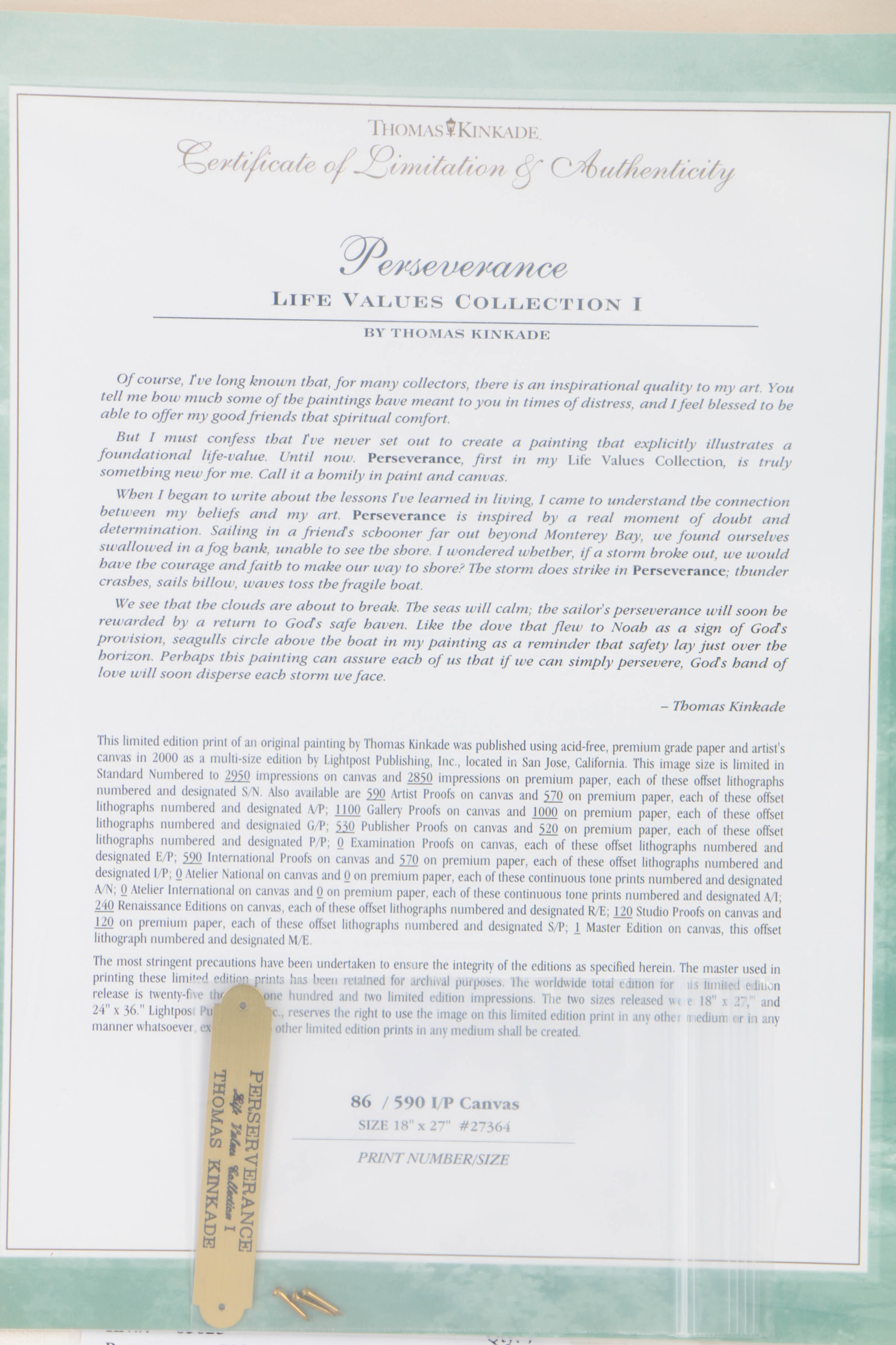 Thomas Kinkade Limited Edition Offset Lithograph on Canvas "Perseverance"