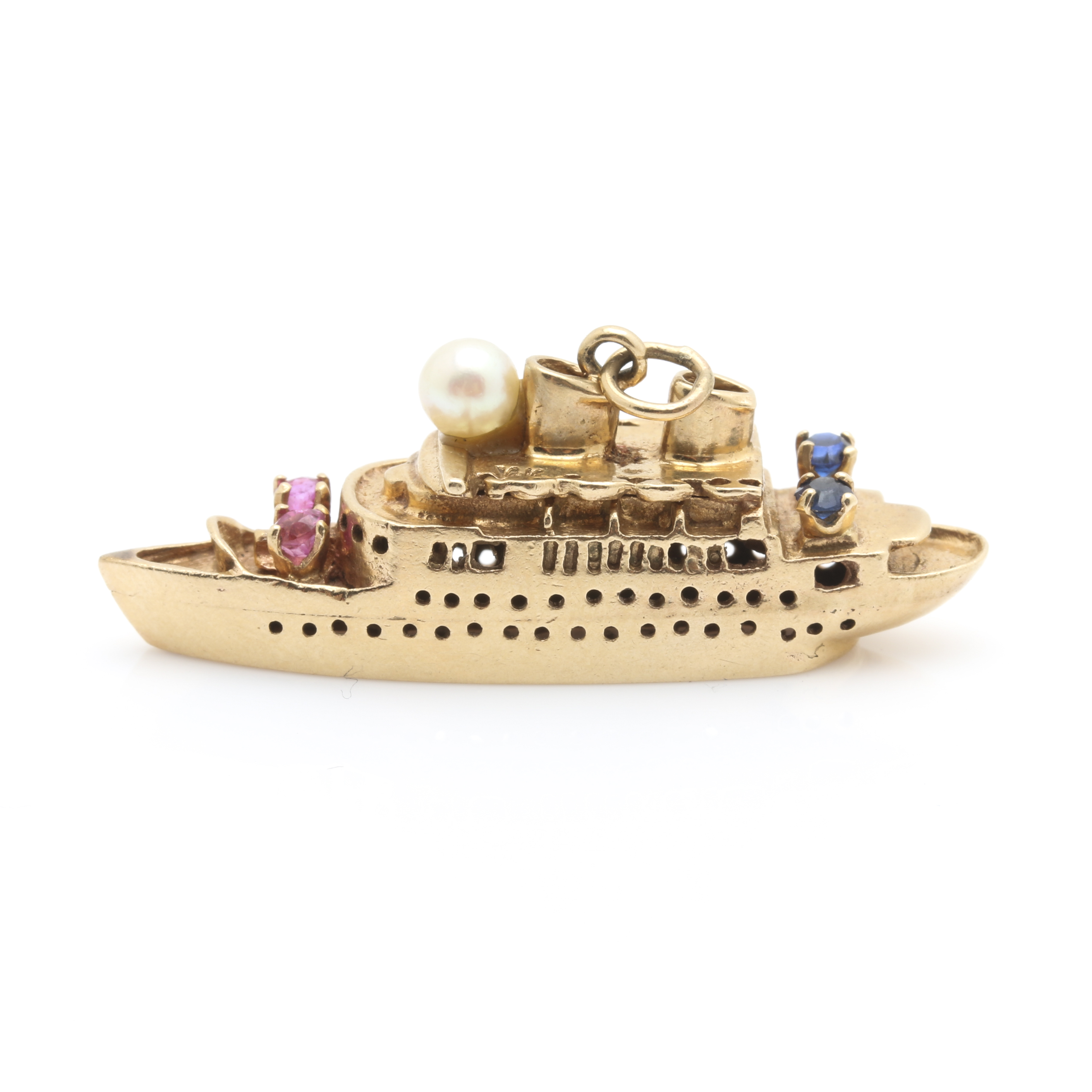 14K Yellow Gold Gemstone Cruise Liner Pendant