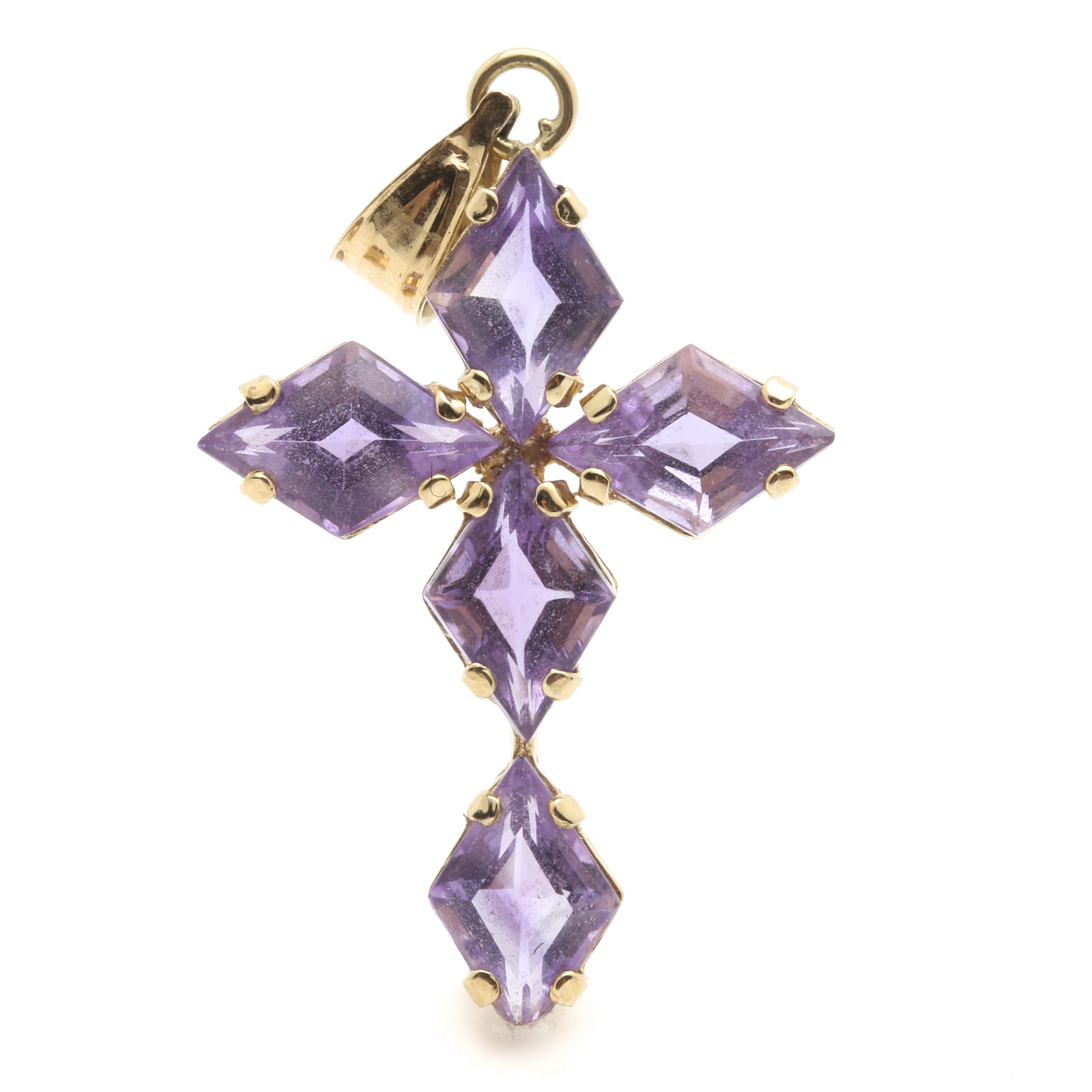 14K Yellow Gold 6.20 CTW Amethyst Cross Pendant