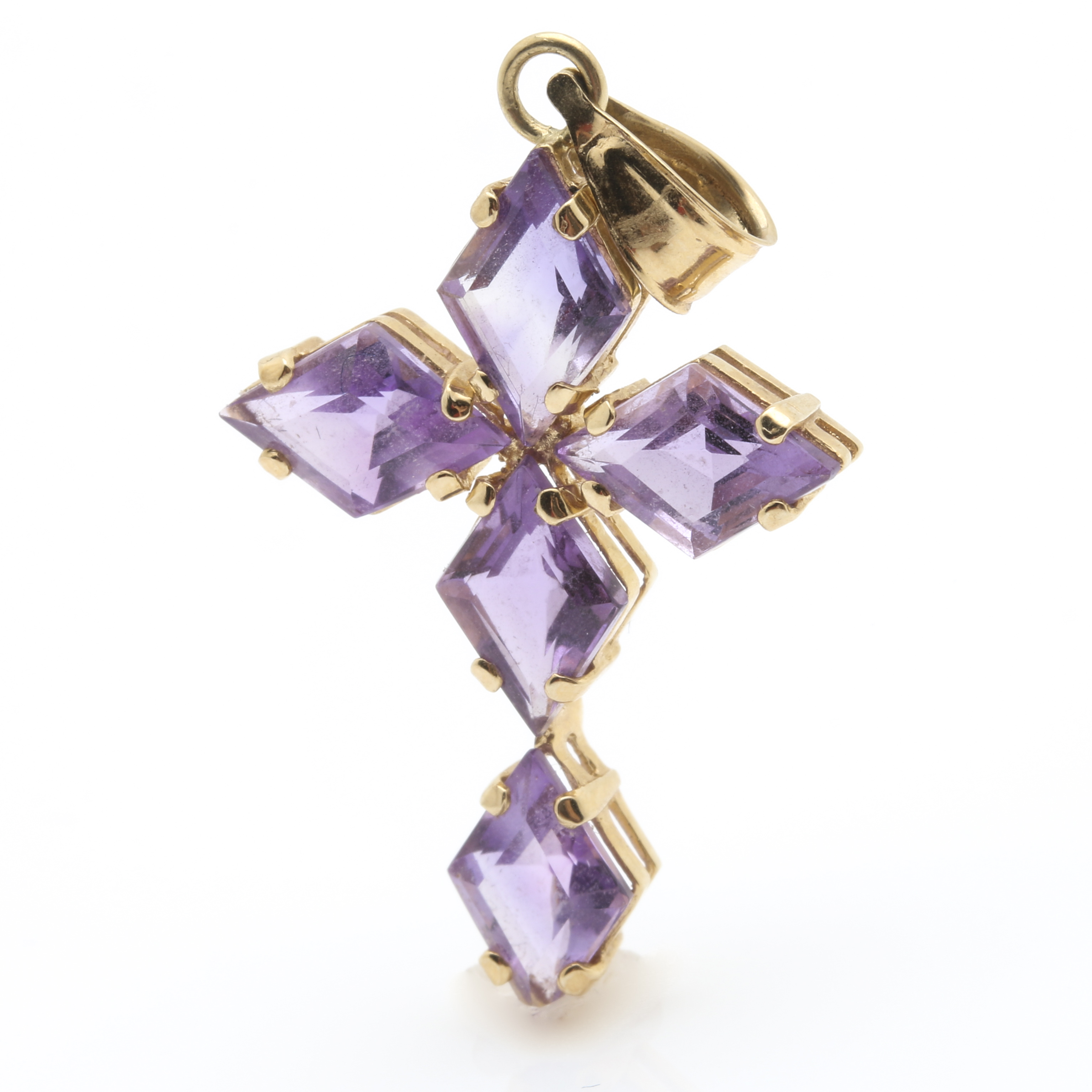 14K Yellow Gold 6.20 CTW Amethyst Cross Pendant