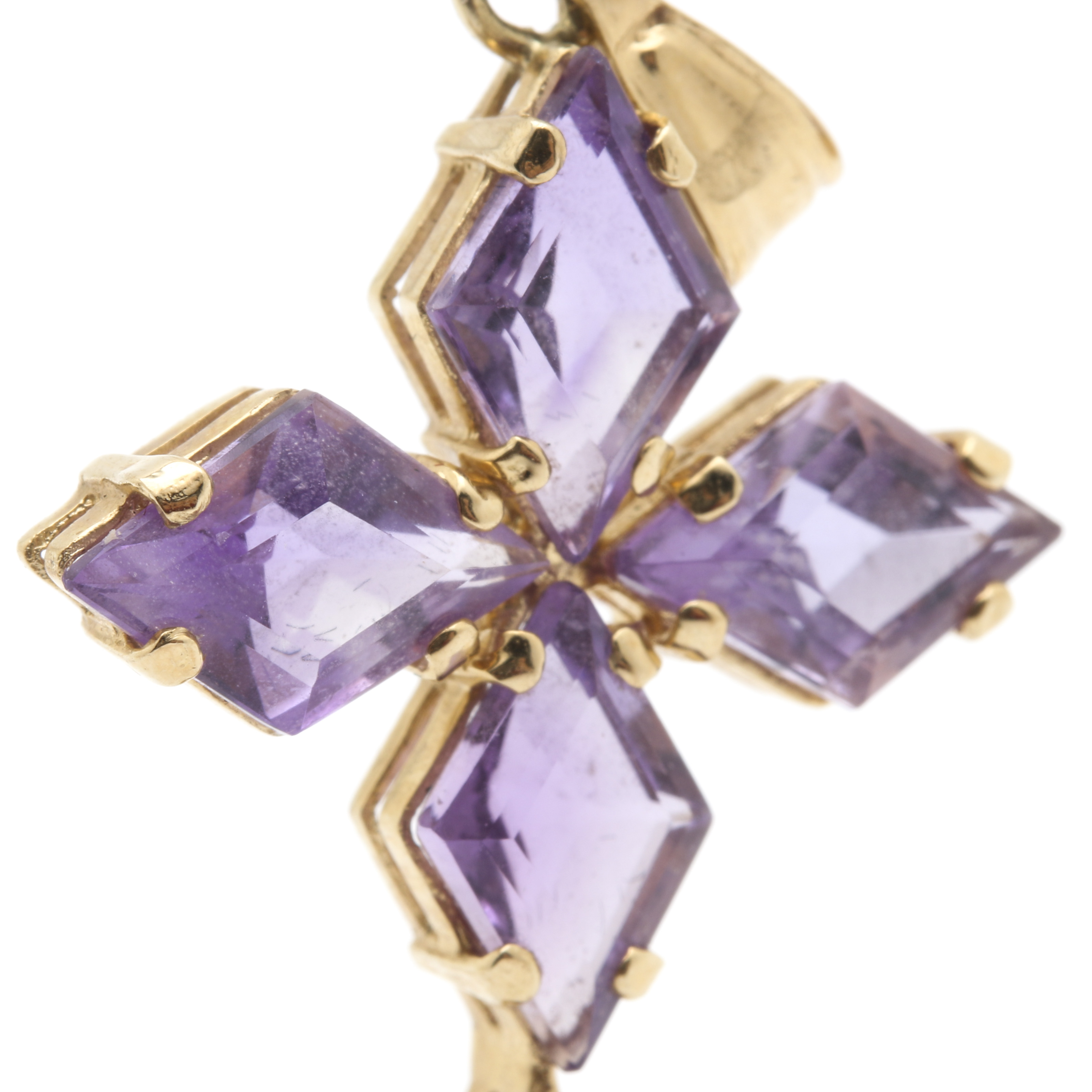 14K Yellow Gold 6.20 CTW Amethyst Cross Pendant