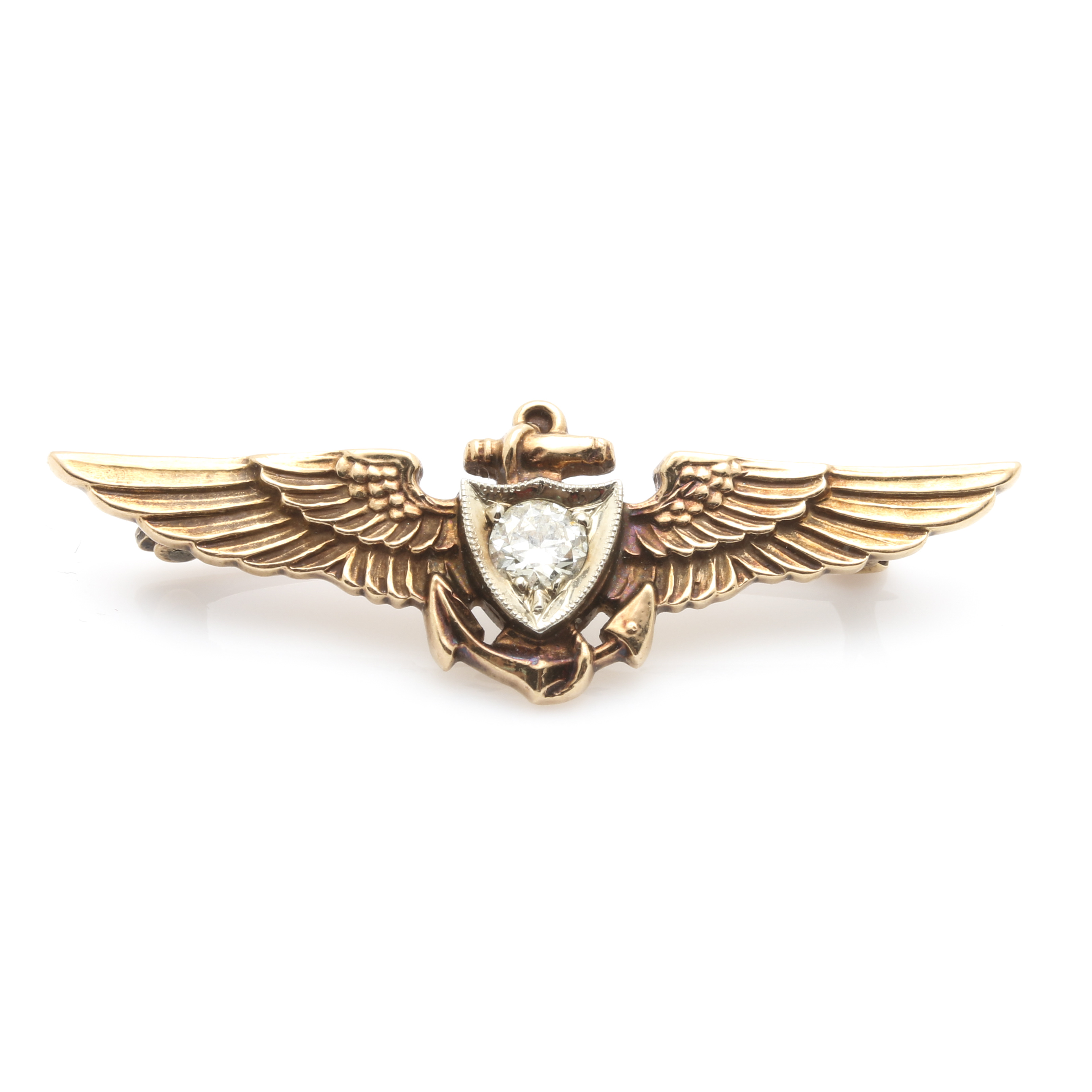 10K Yellow Gold Diamond U.S. Navy Insignia Pin