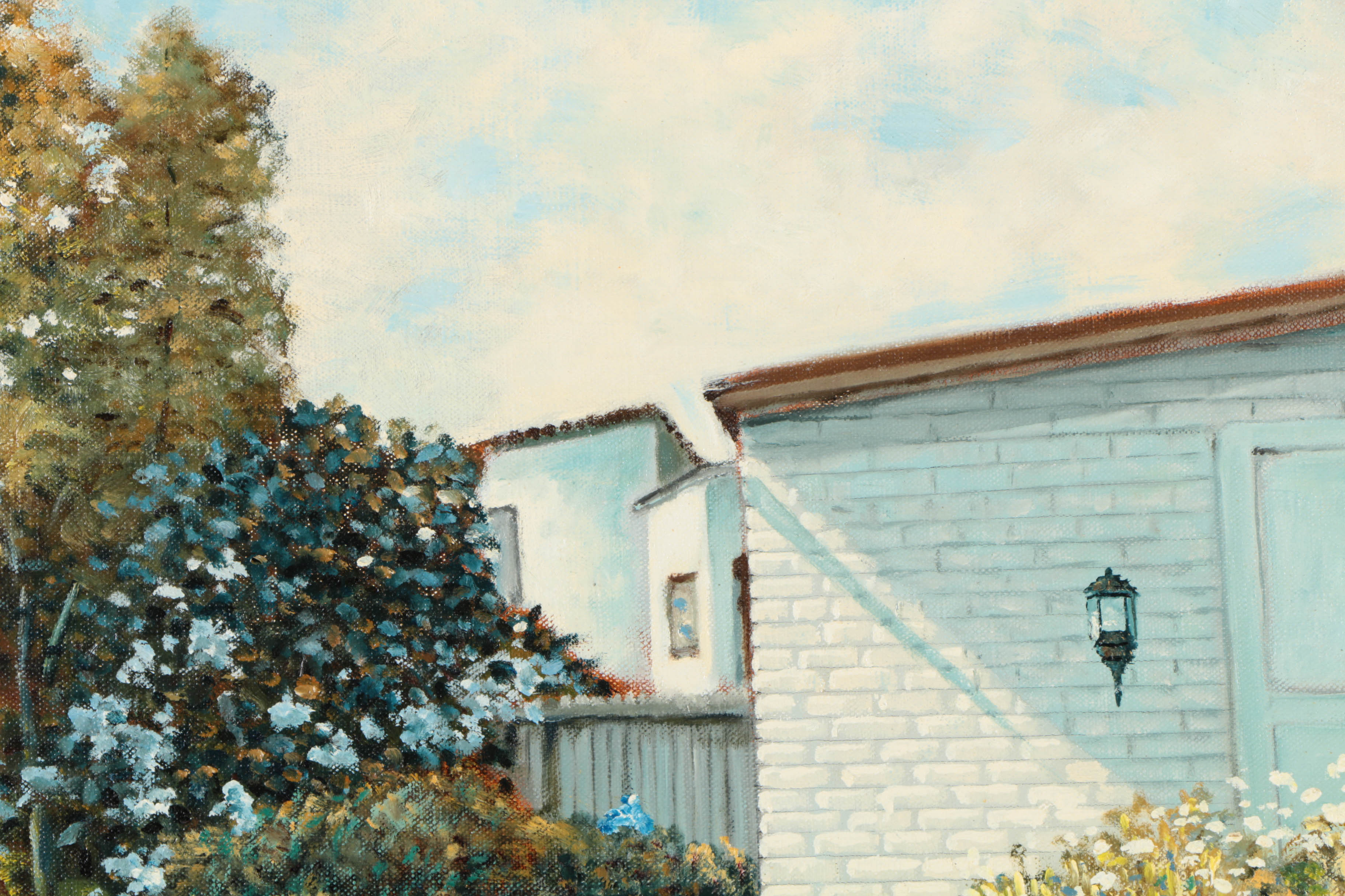 Vladmir Ctibor Oil Painting on Canvas "San Francisco - White Brickhouse with Iron Fence"