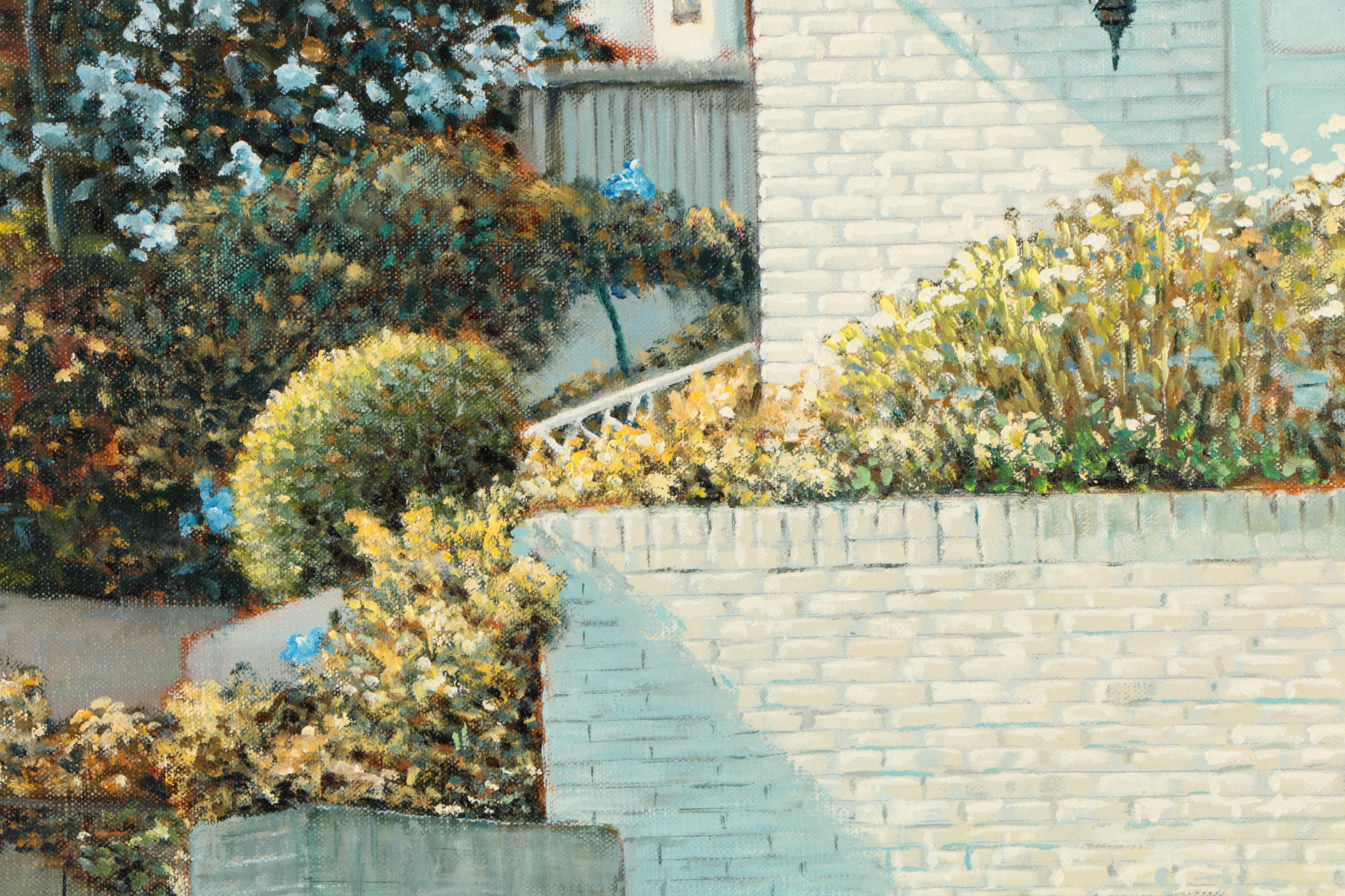 Vladmir Ctibor Oil Painting on Canvas "San Francisco - White Brickhouse with Iron Fence"