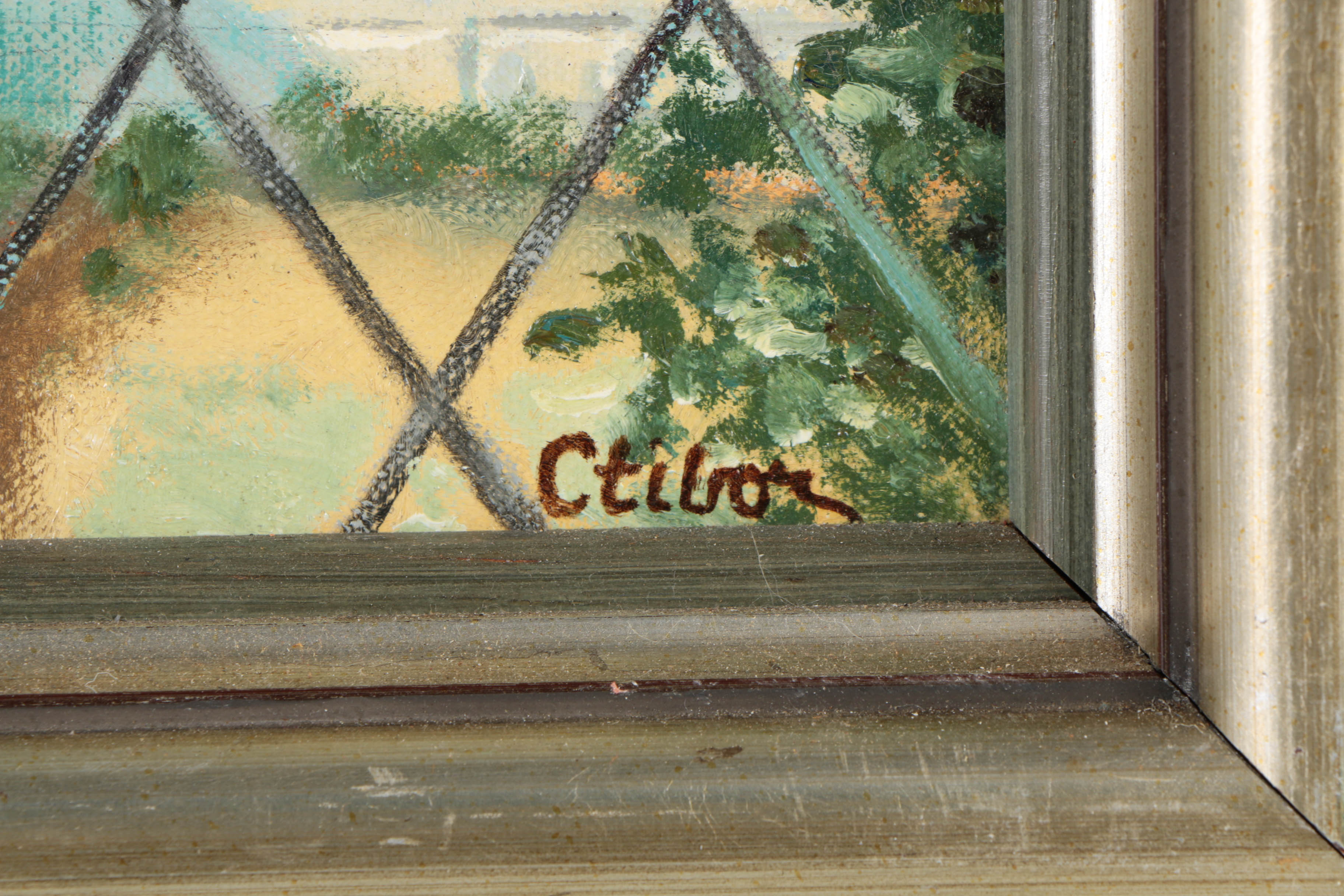 Vladmir Ctibor Oil Painting on Canvas "San Francisco - White Brickhouse with Iron Fence"