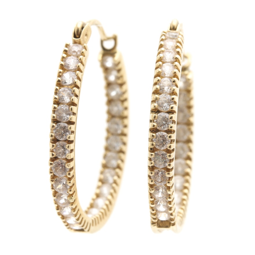 14K Yellow Gold Cubic Zirconia Hoop Earrings