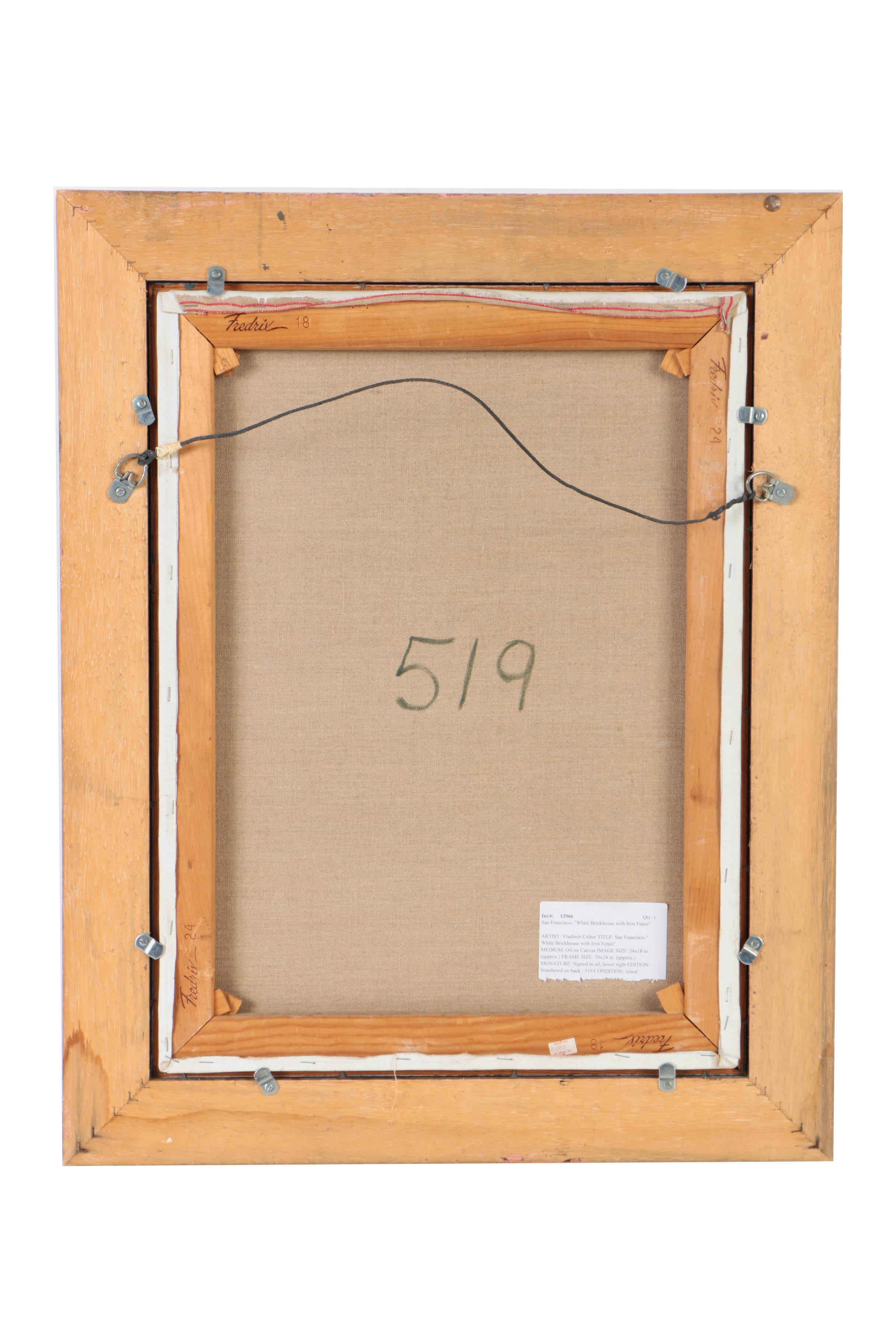 Vladmir Ctibor Oil Painting on Canvas "San Francisco - White Brickhouse with Iron Fence"