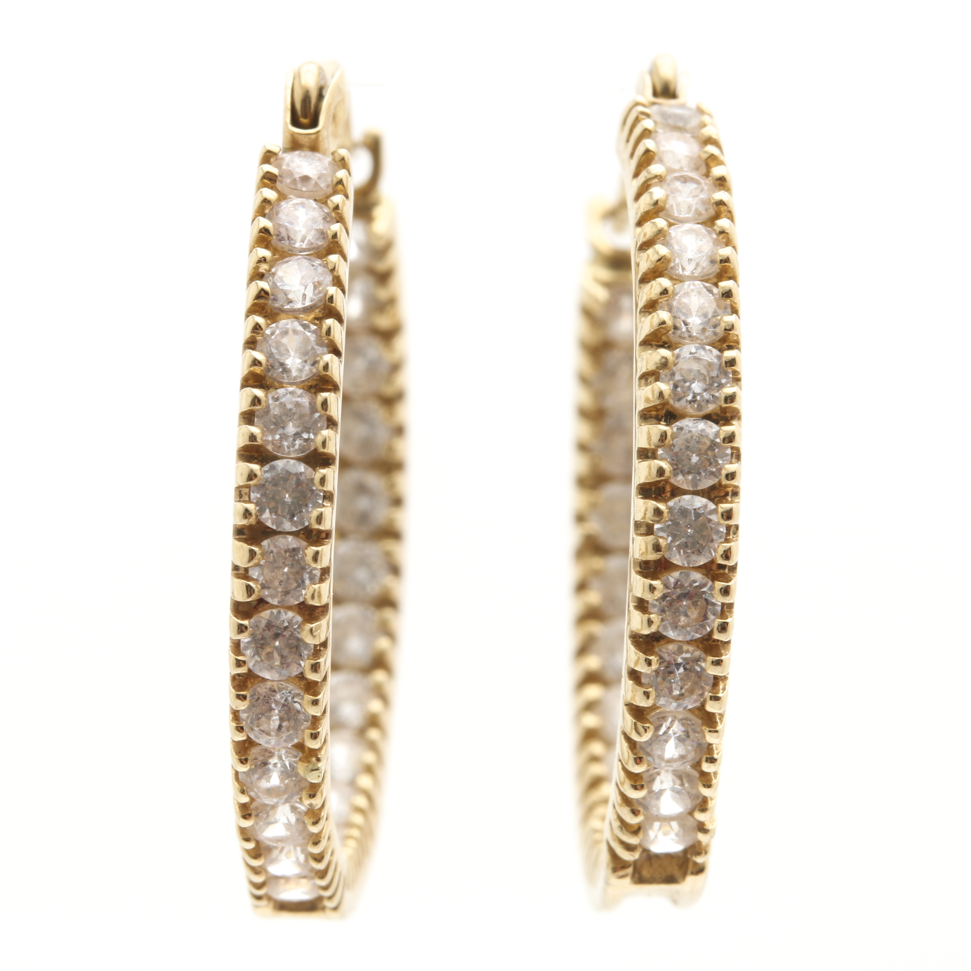 14K Yellow Gold Cubic Zirconia Hoop Earrings