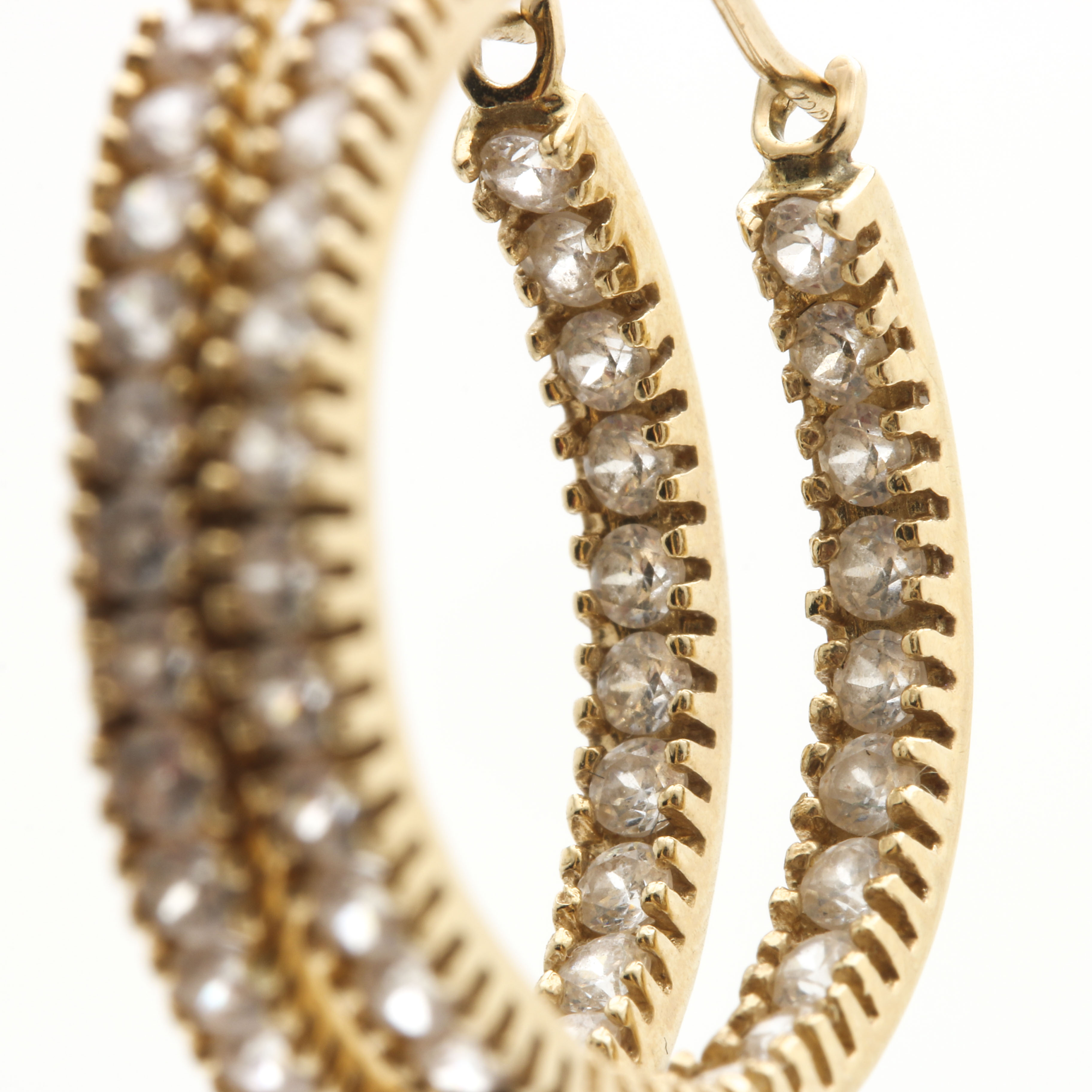 14K Yellow Gold Cubic Zirconia Hoop Earrings
