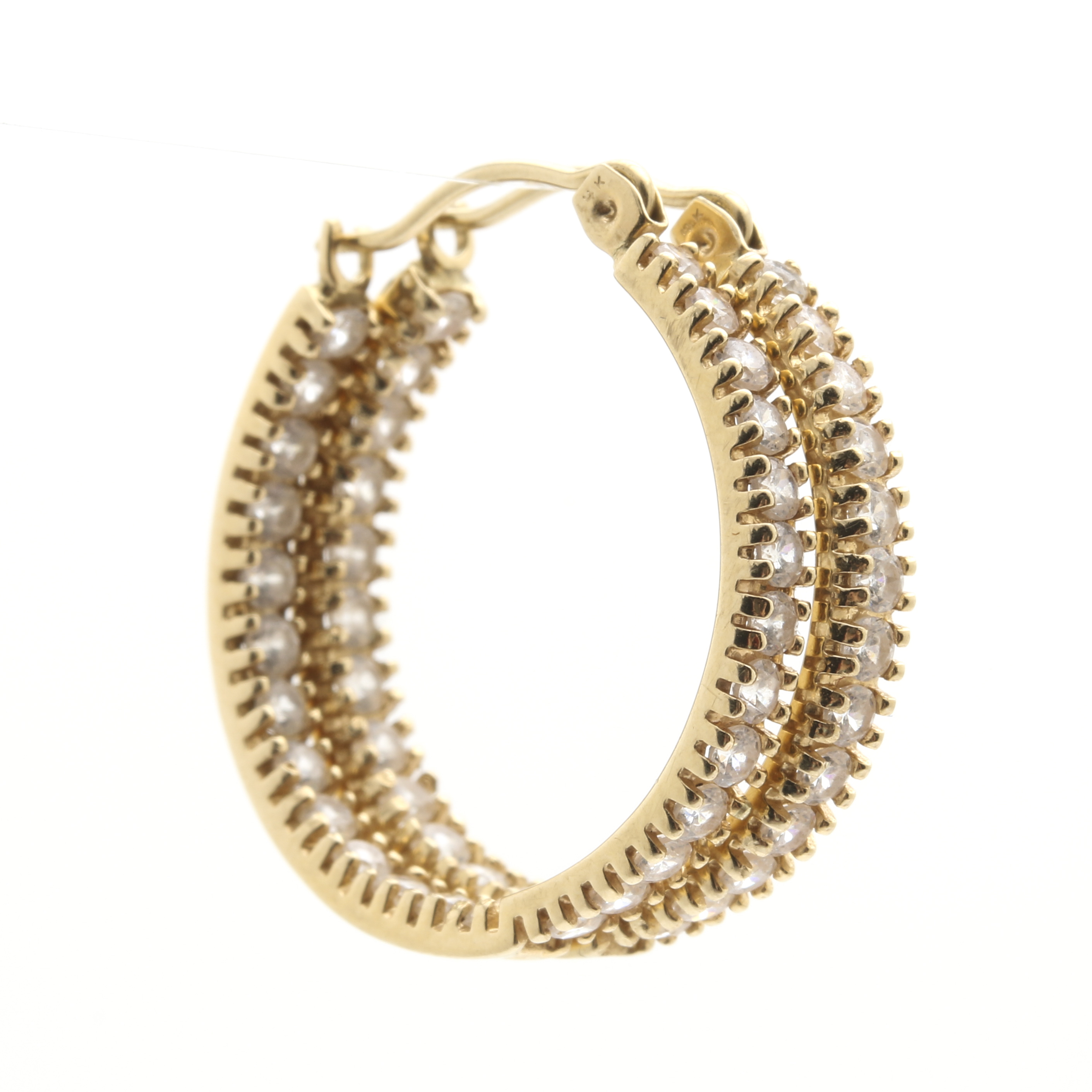 14K Yellow Gold Cubic Zirconia Hoop Earrings