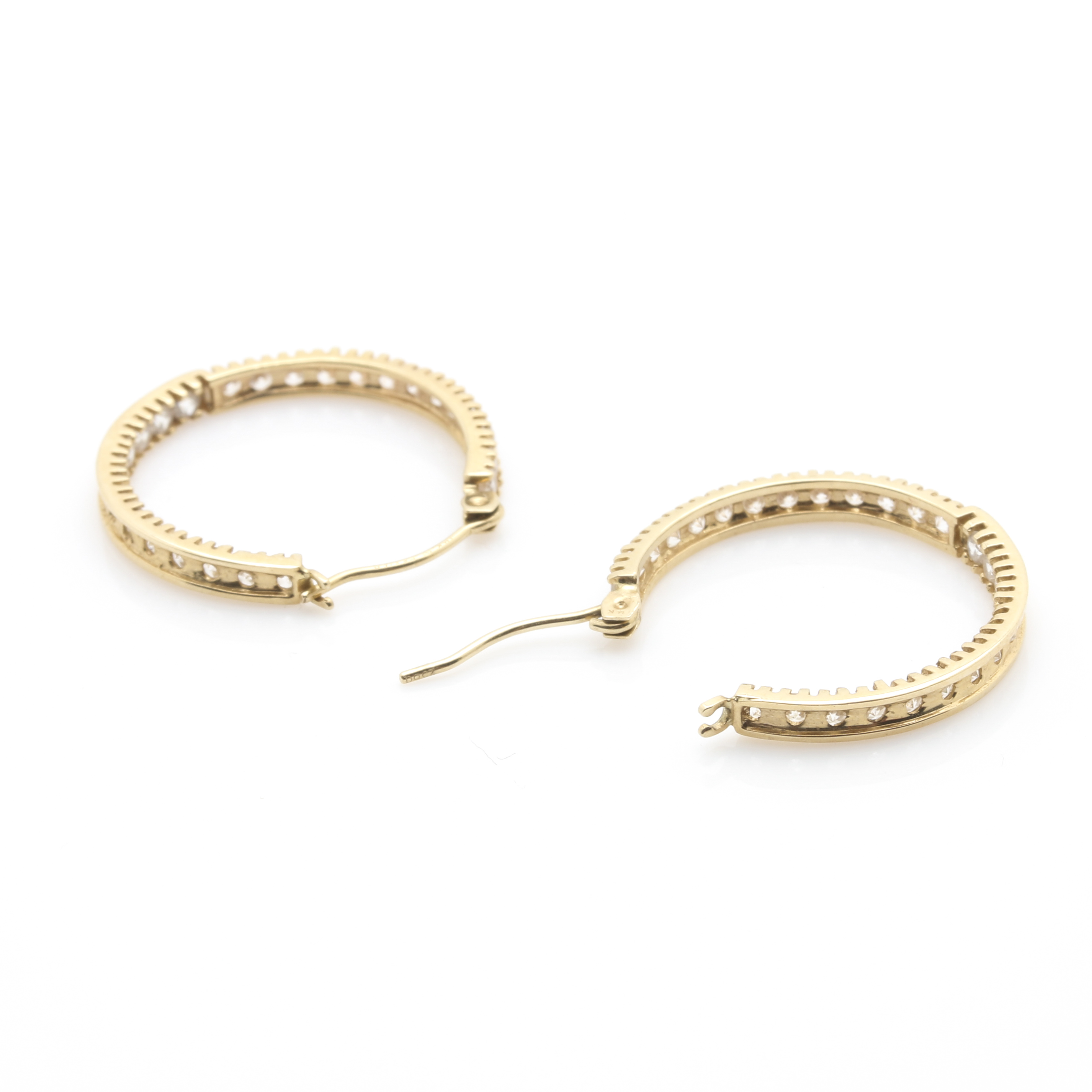 14K Yellow Gold Cubic Zirconia Hoop Earrings