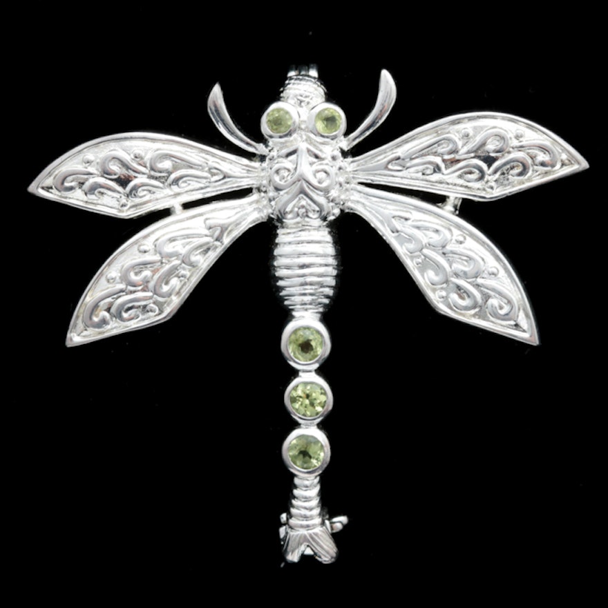 Sterling Silver and Peridot Firefly Brooch
