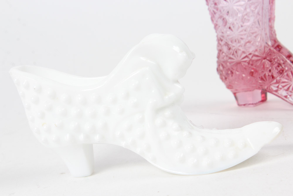 Fenton Glass Shoes Including Vaseline Glass